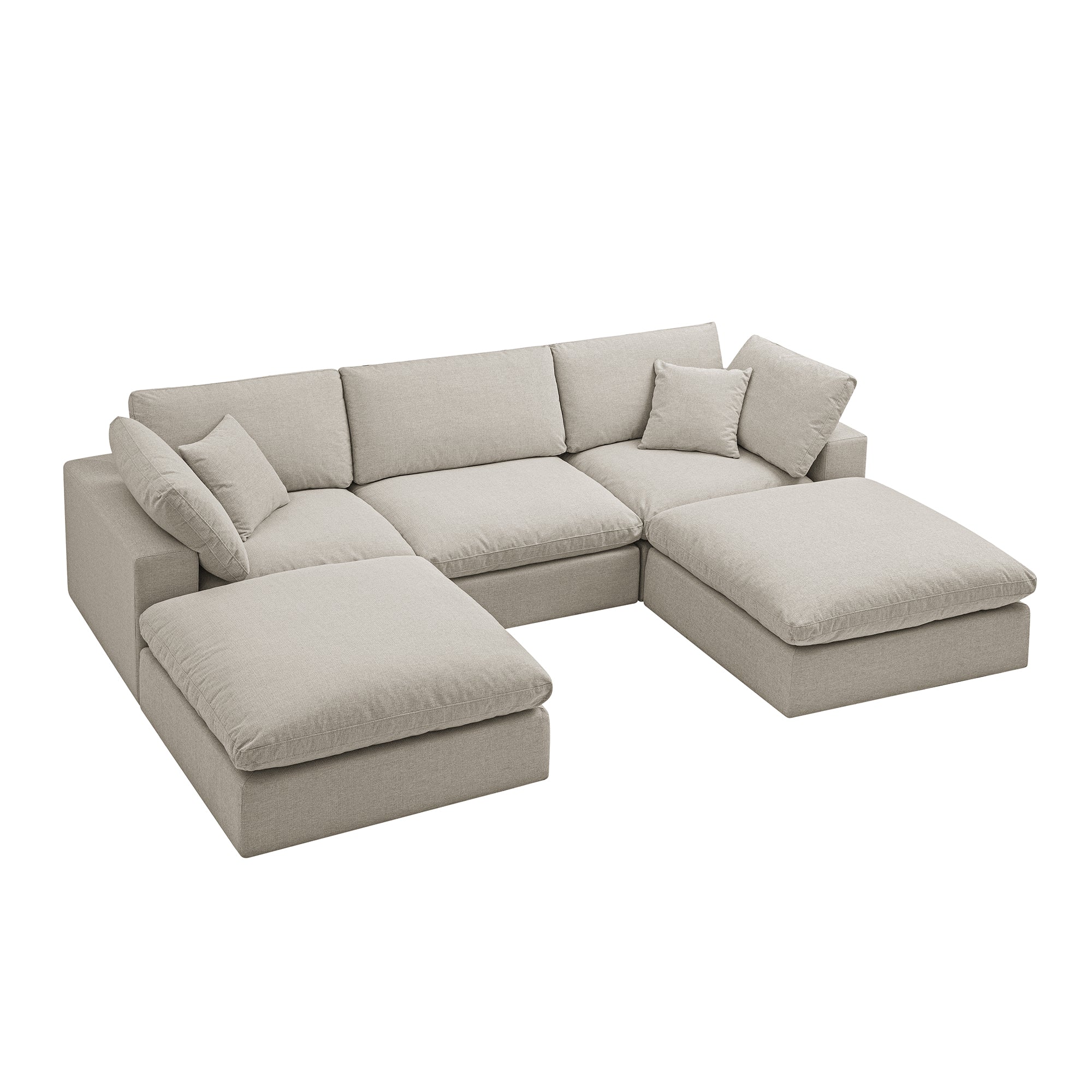 Lutyens Oatmeal Weave Fabric Modular Sofa, 5-Piece U-Shape Set