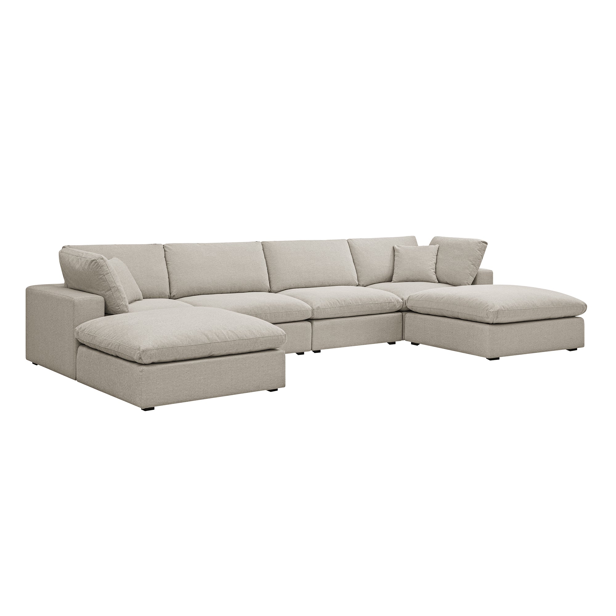 Lutyens Oatmeal Weave Fabric Modular Sofa, 6-Piece U-Shape Set