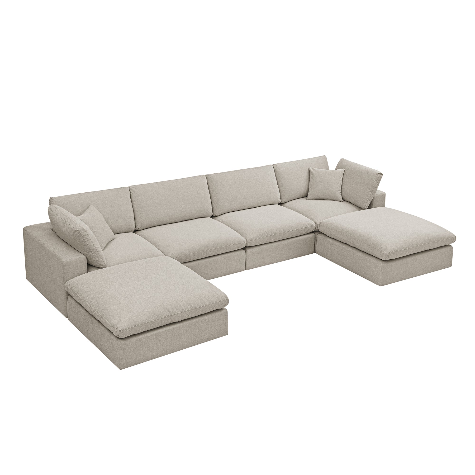 Lutyens Oatmeal Weave Fabric Modular Sofa, 6-Piece U-Shape Set