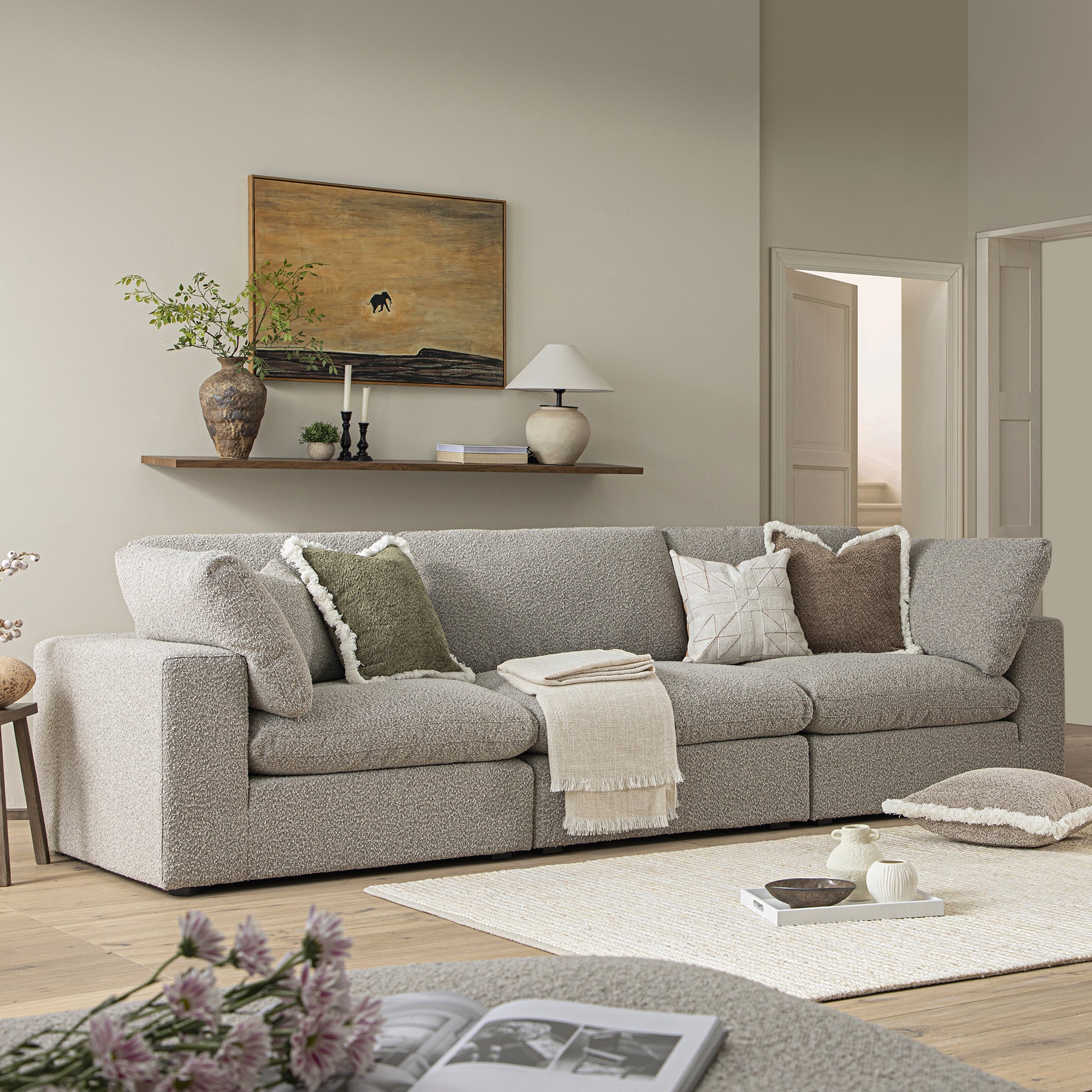 Lutyens Taupe Boucle Modular Sofa, 3-Piece