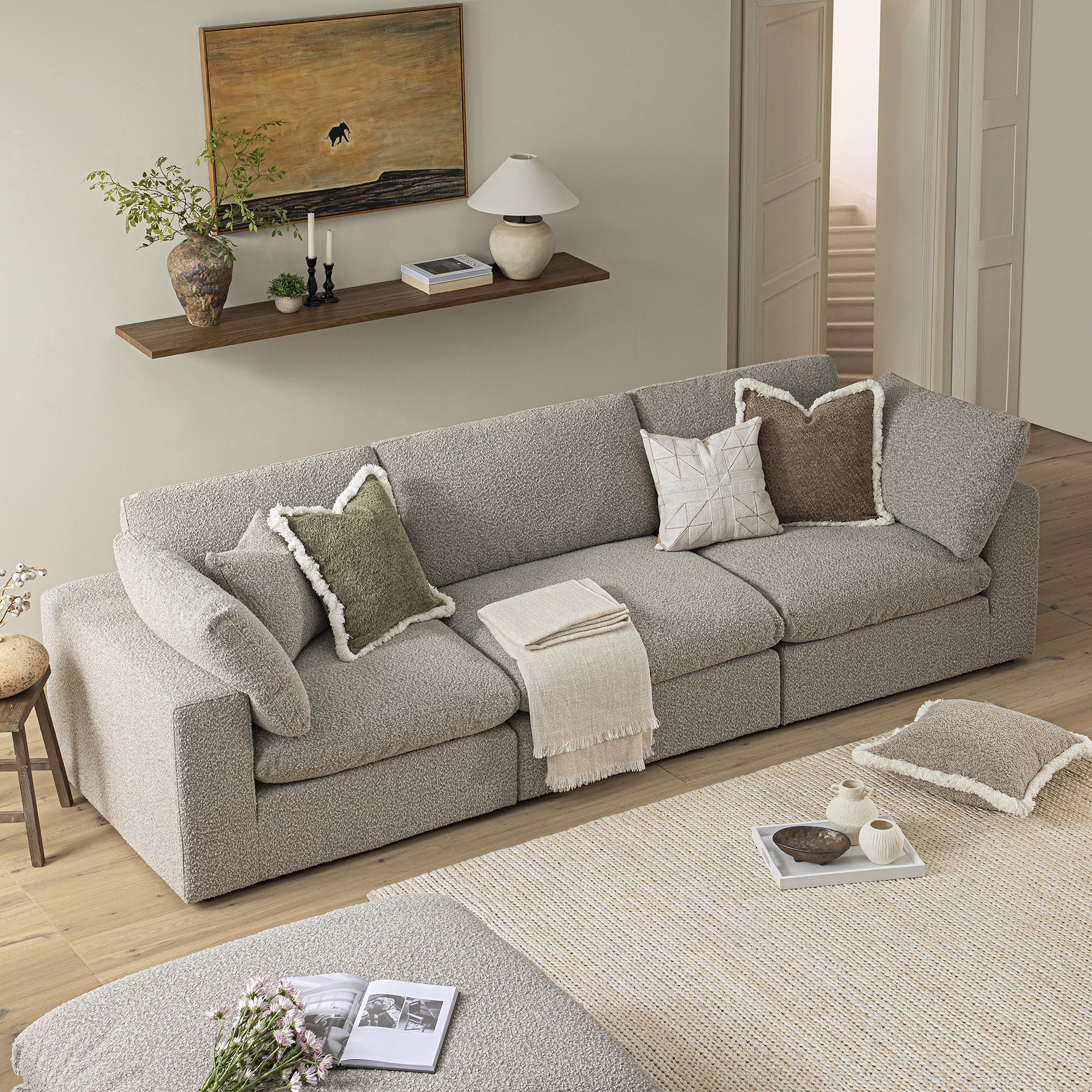 Lutyens Taupe Boucle Modular Sofa, 3-Piece