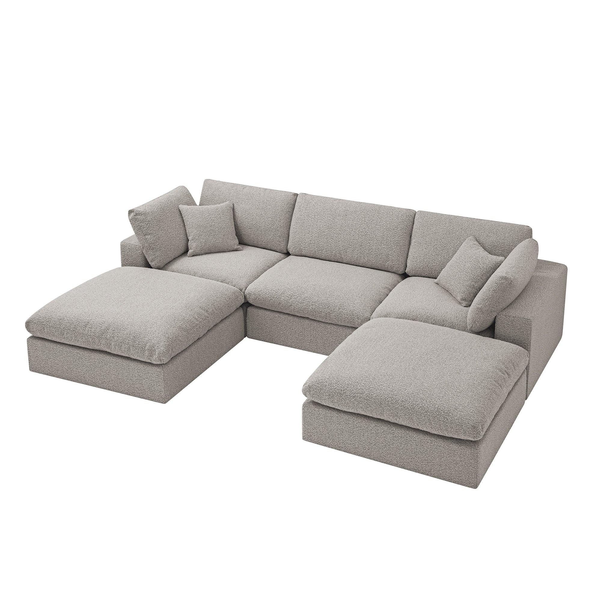 Lutyens Taupe Boucle Modular Sofa, 5-Piece U-Shape Set