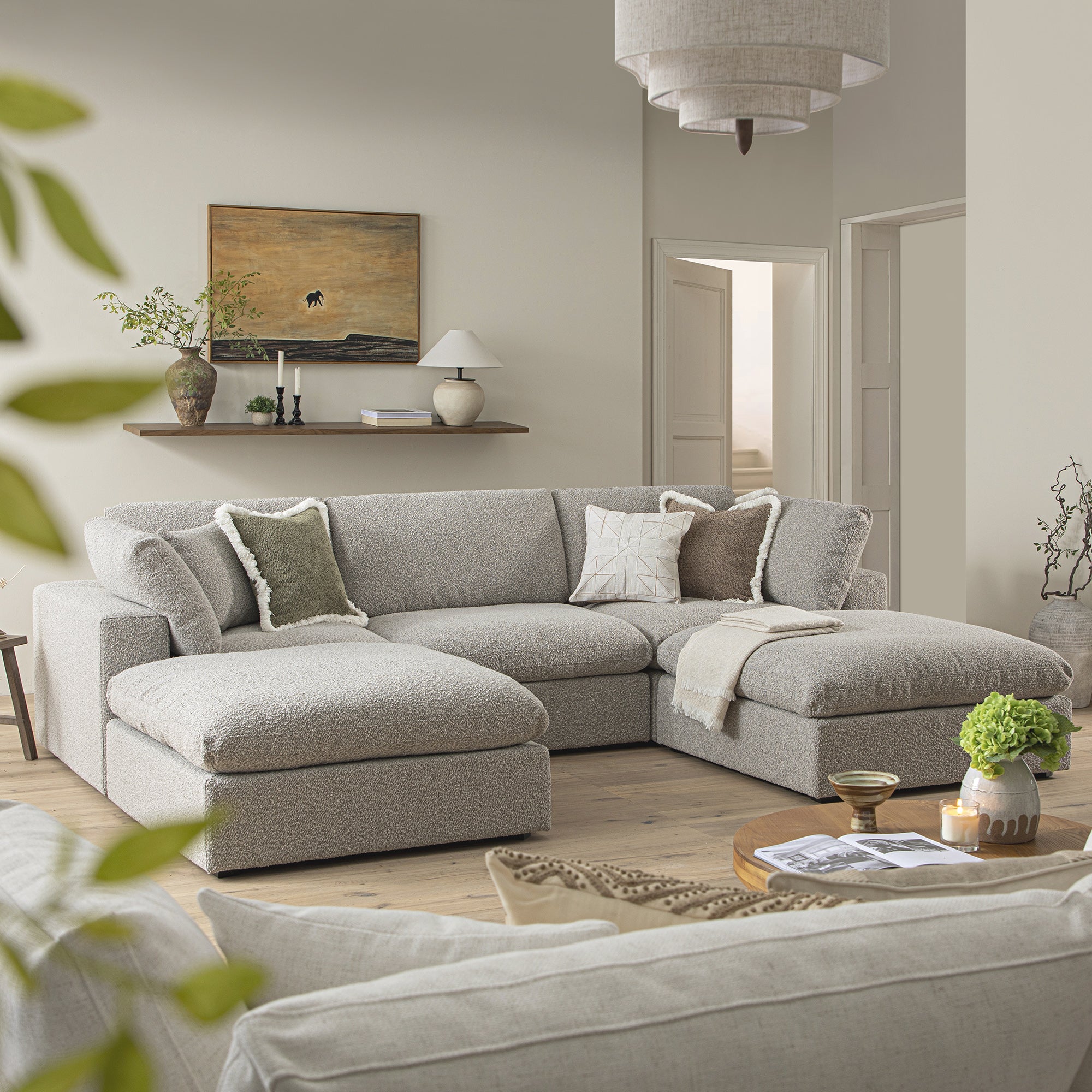 Lutyens Taupe Boucle Modular Sofa, 5-Piece U-Shape Set