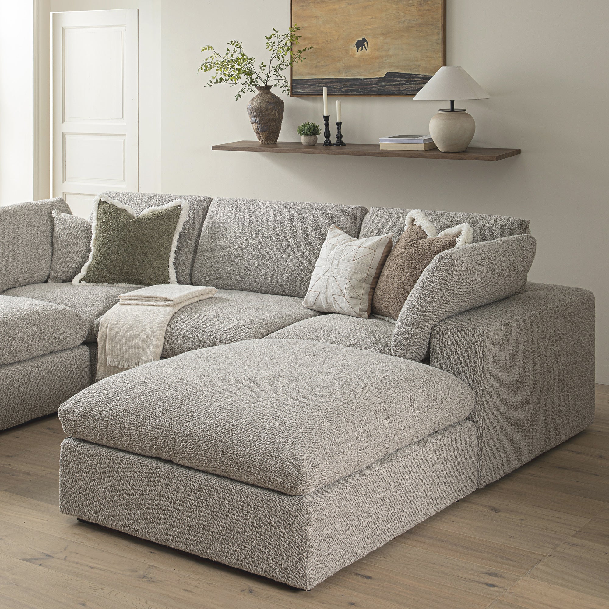 Lutyens Taupe Boucle Modular Sofa, 5-Piece U-Shape Set