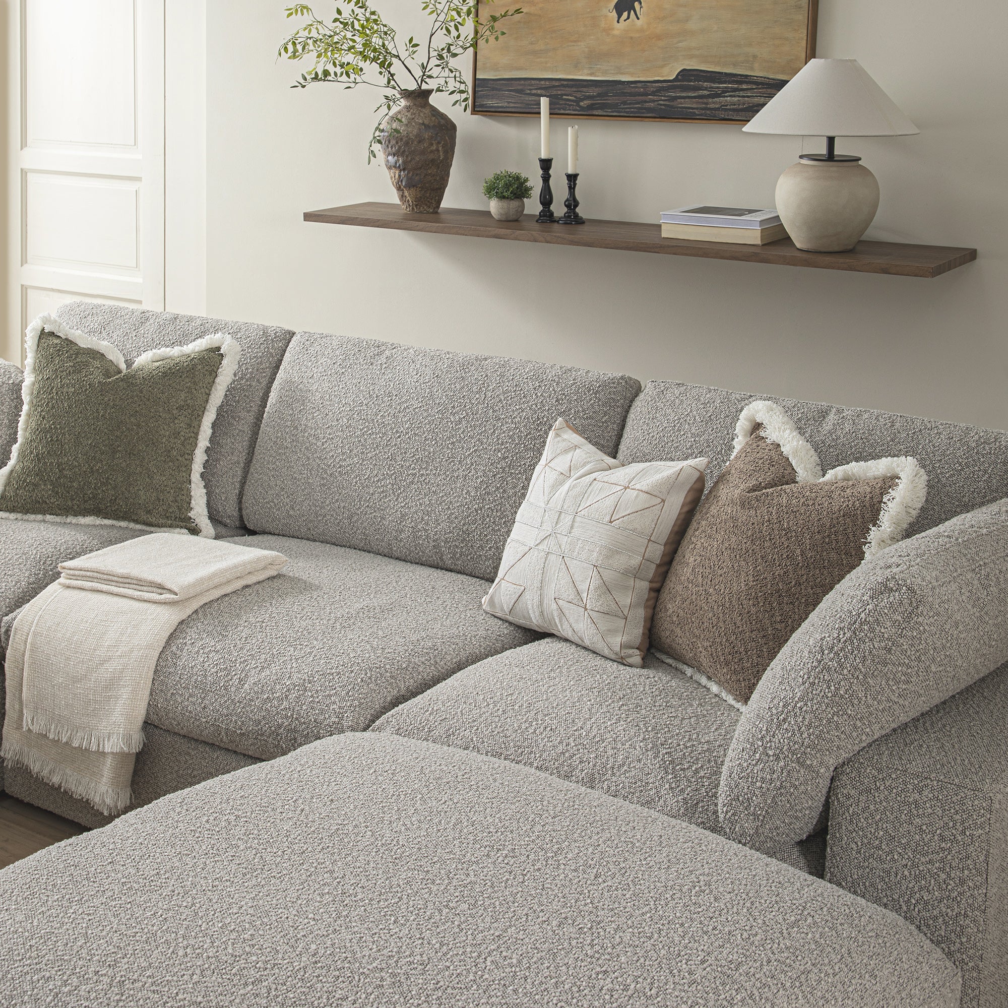 Lutyens Taupe Boucle Modular Sofa, 5-Piece U-Shape Set