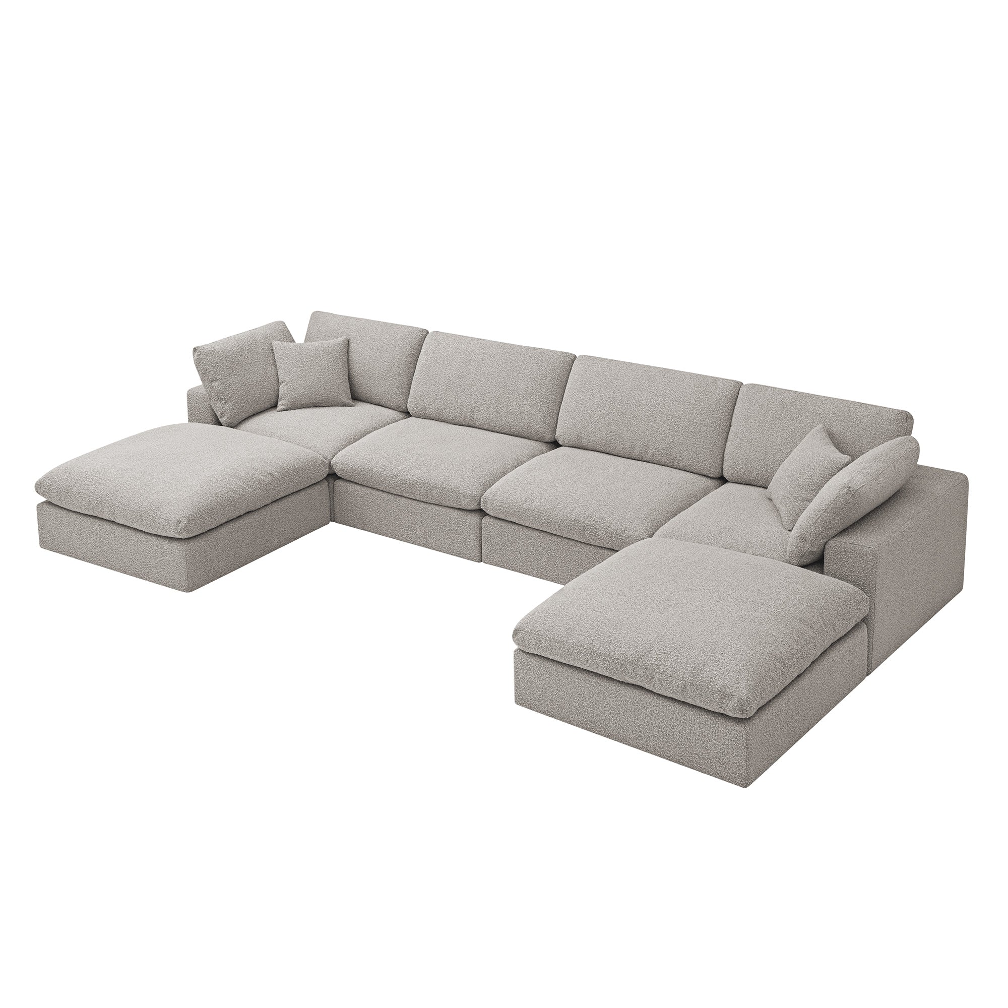 Lutyens Taupe Boucle Modular Sofa, 6-Piece U-Shape Set