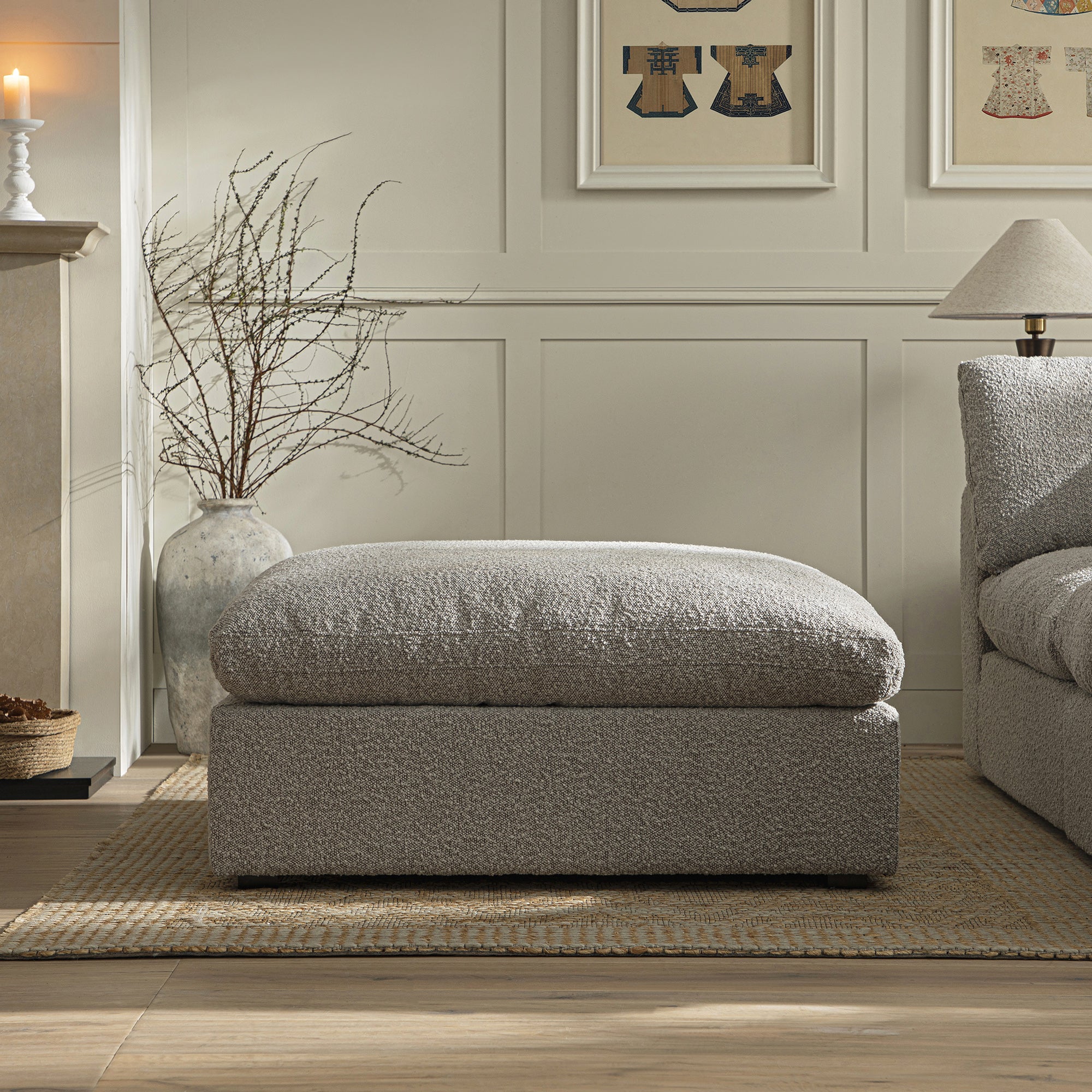 Lutyens Taupe Boucle Modular Sofa, Stool