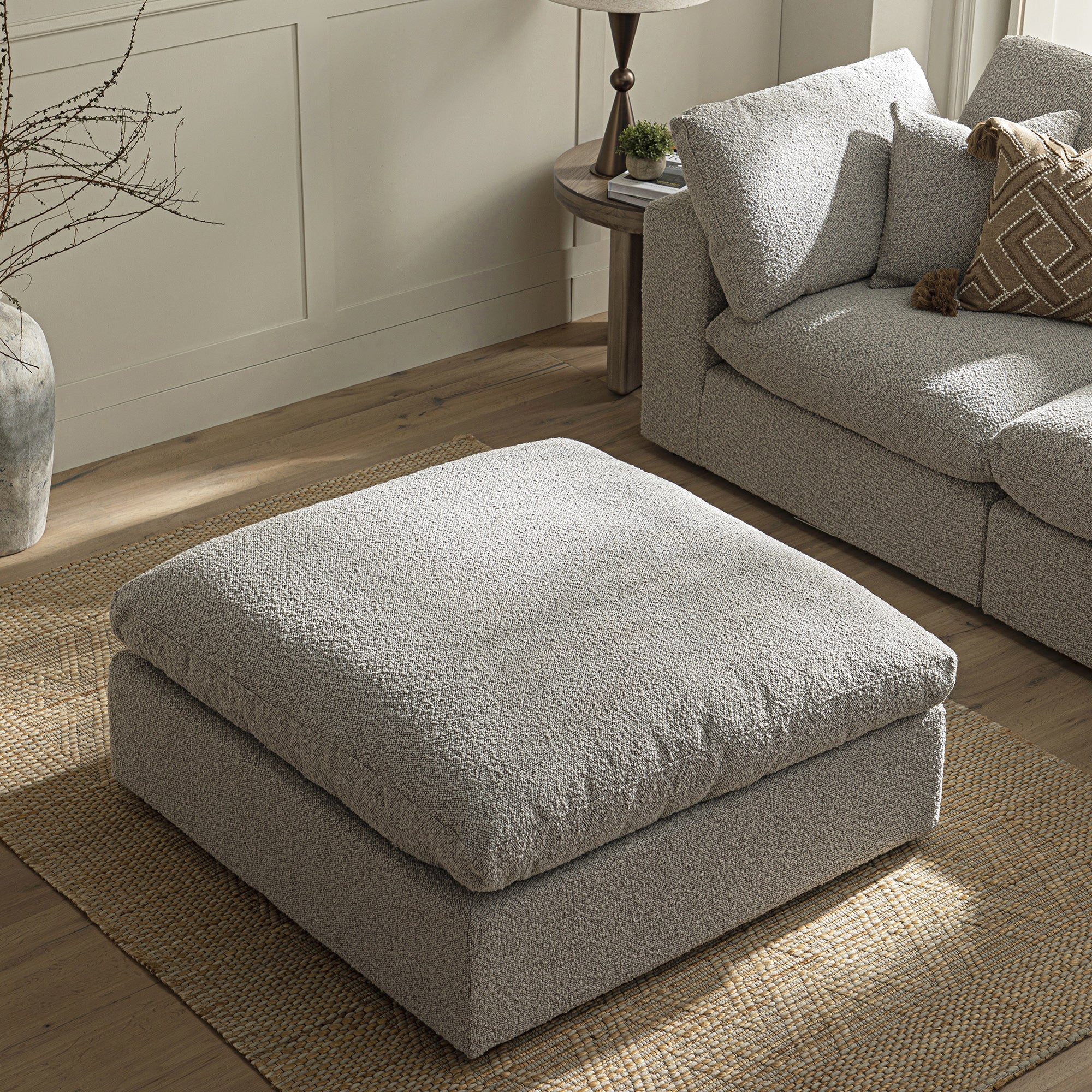 Lutyens Taupe Boucle Modular Sofa, Stool