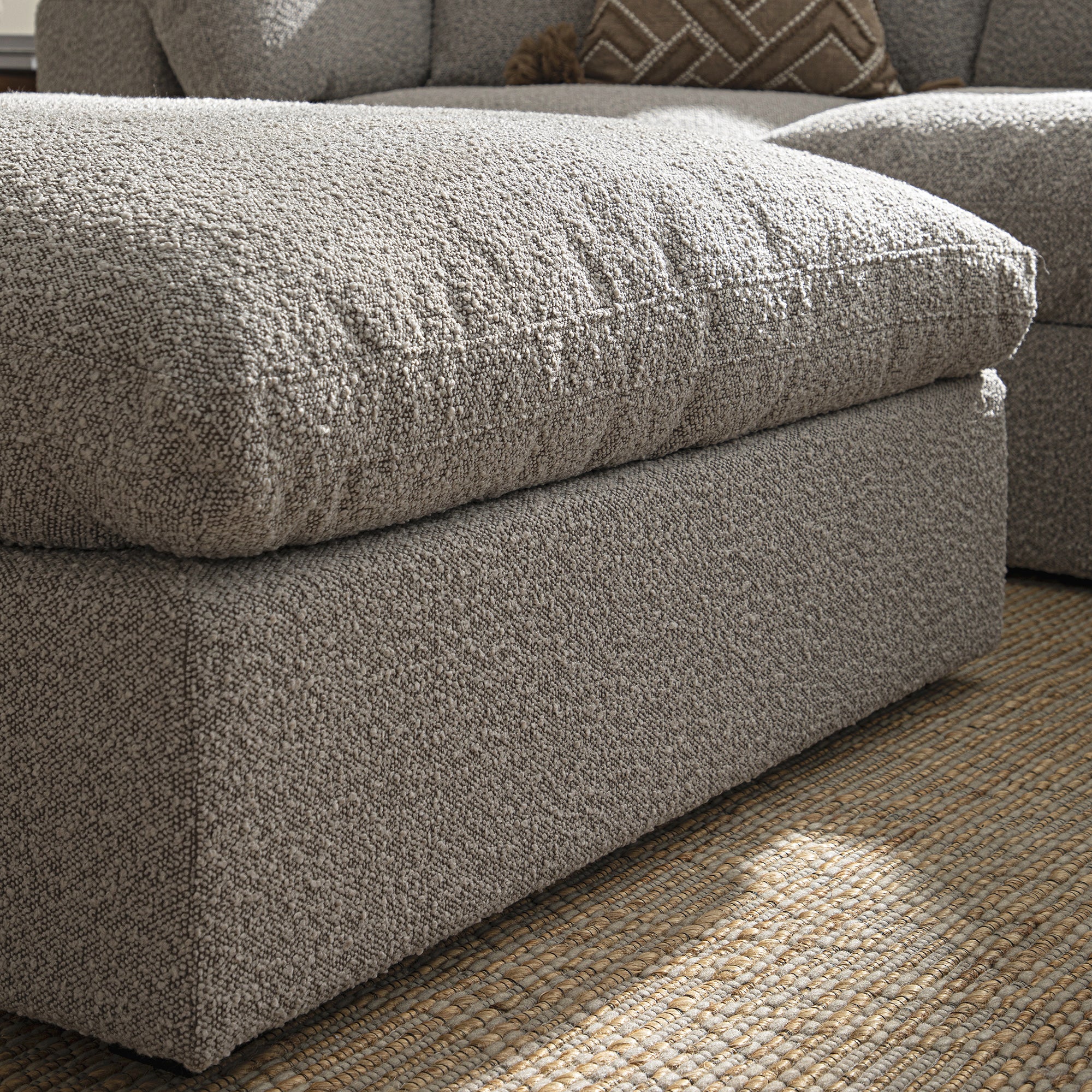 Lutyens Taupe Boucle Modular Sofa, Stool