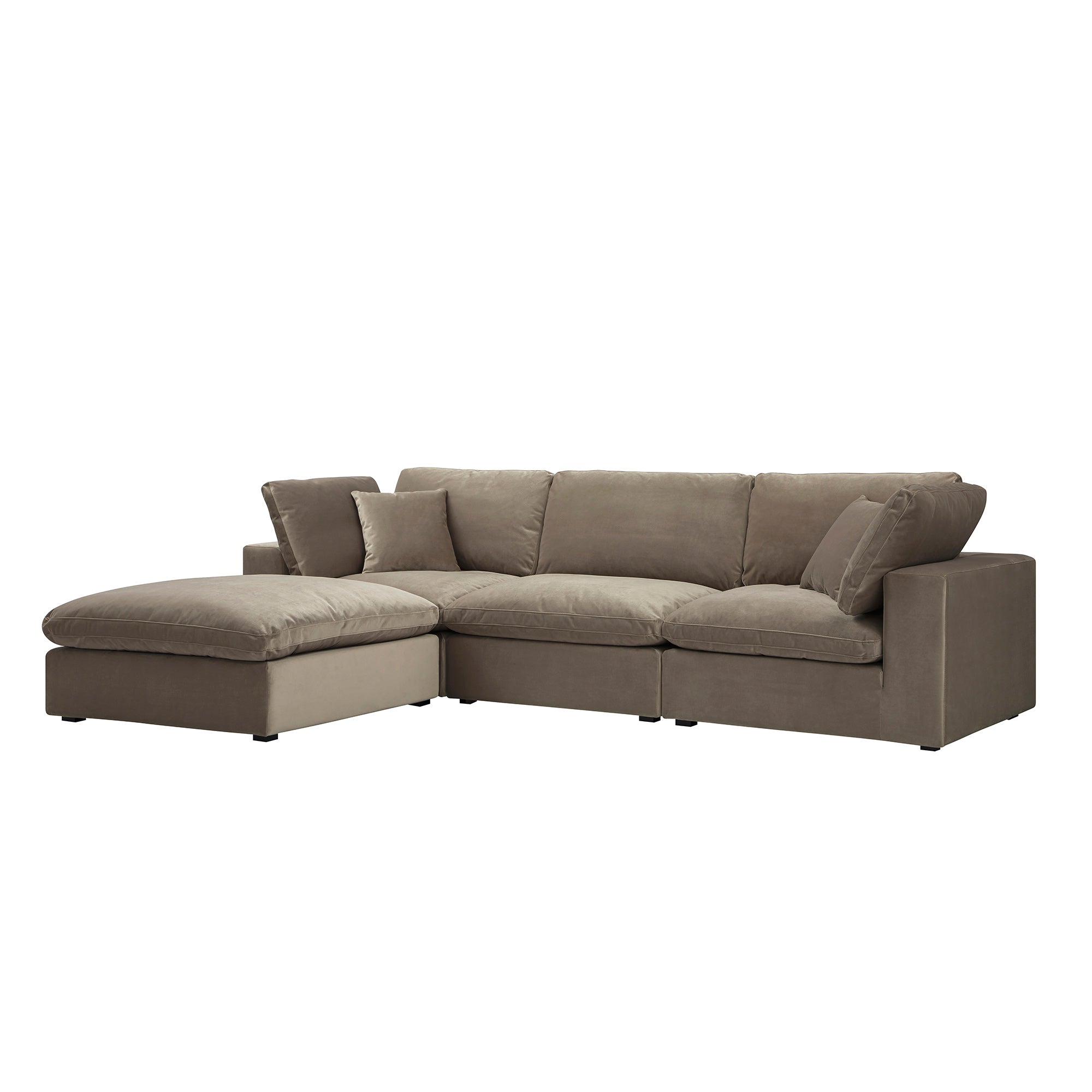 Lutyens Taupe Velvet Modular Sofa, 3-Piece Chaise