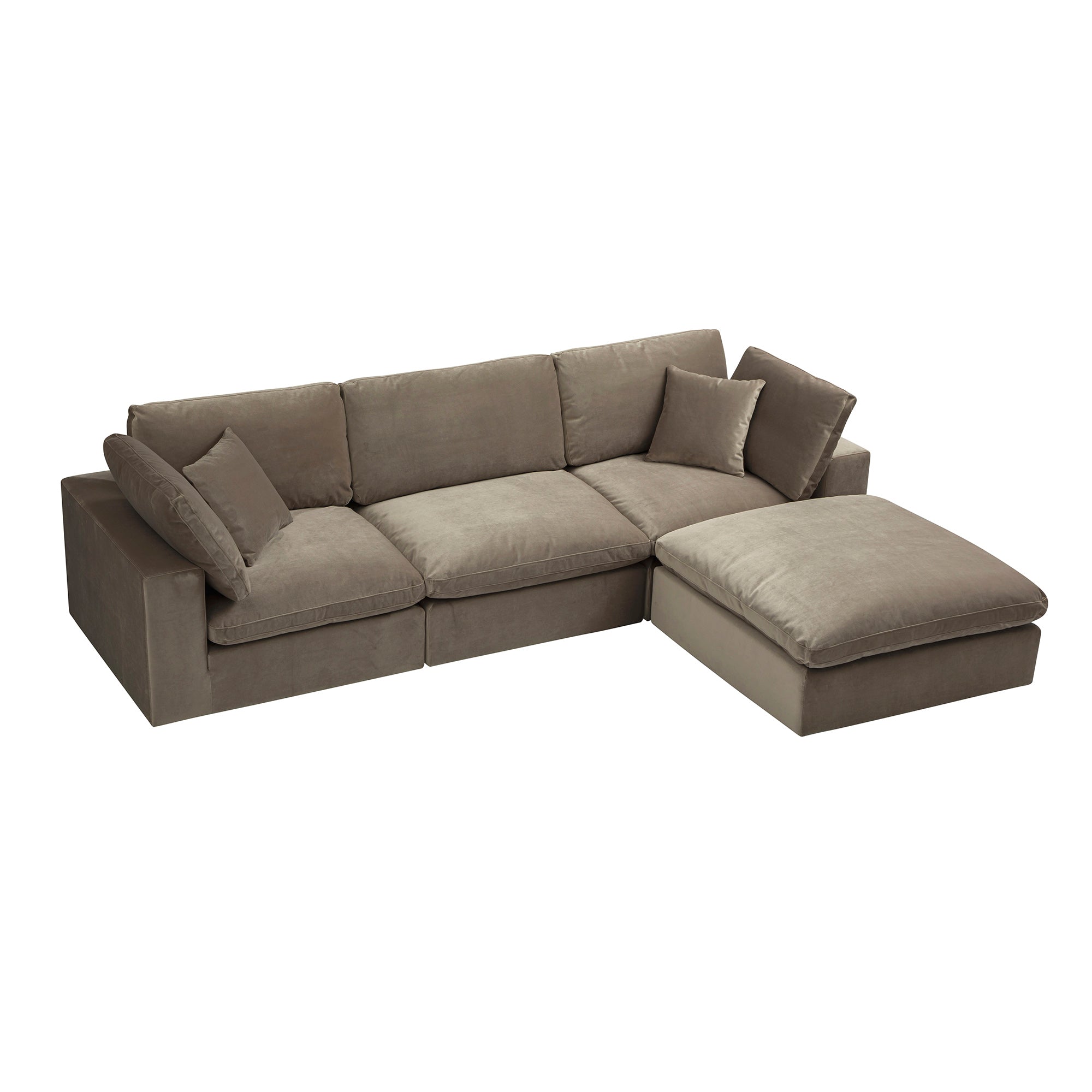 Lutyens Taupe Velvet Modular Sofa, 3-Piece Chaise