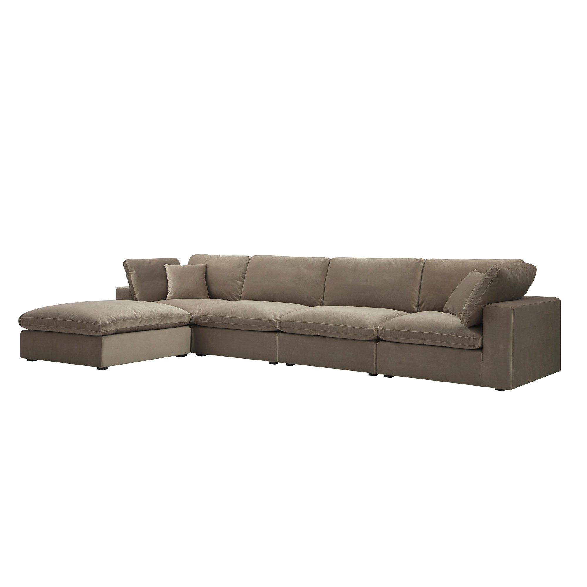 Lutyens Taupe Velvet Modular Sofa, 4-Piece Chaise