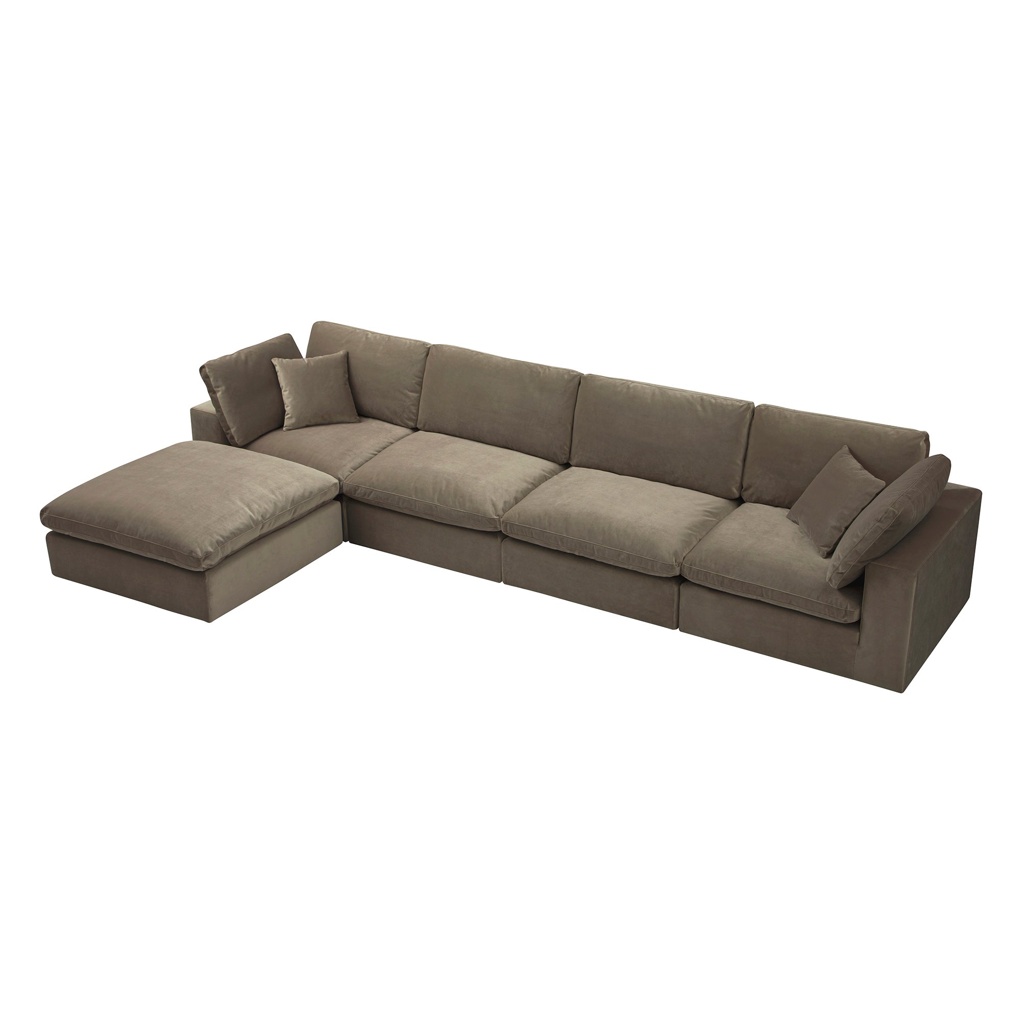 Lutyens Taupe Velvet Modular Sofa, 4-Piece Chaise