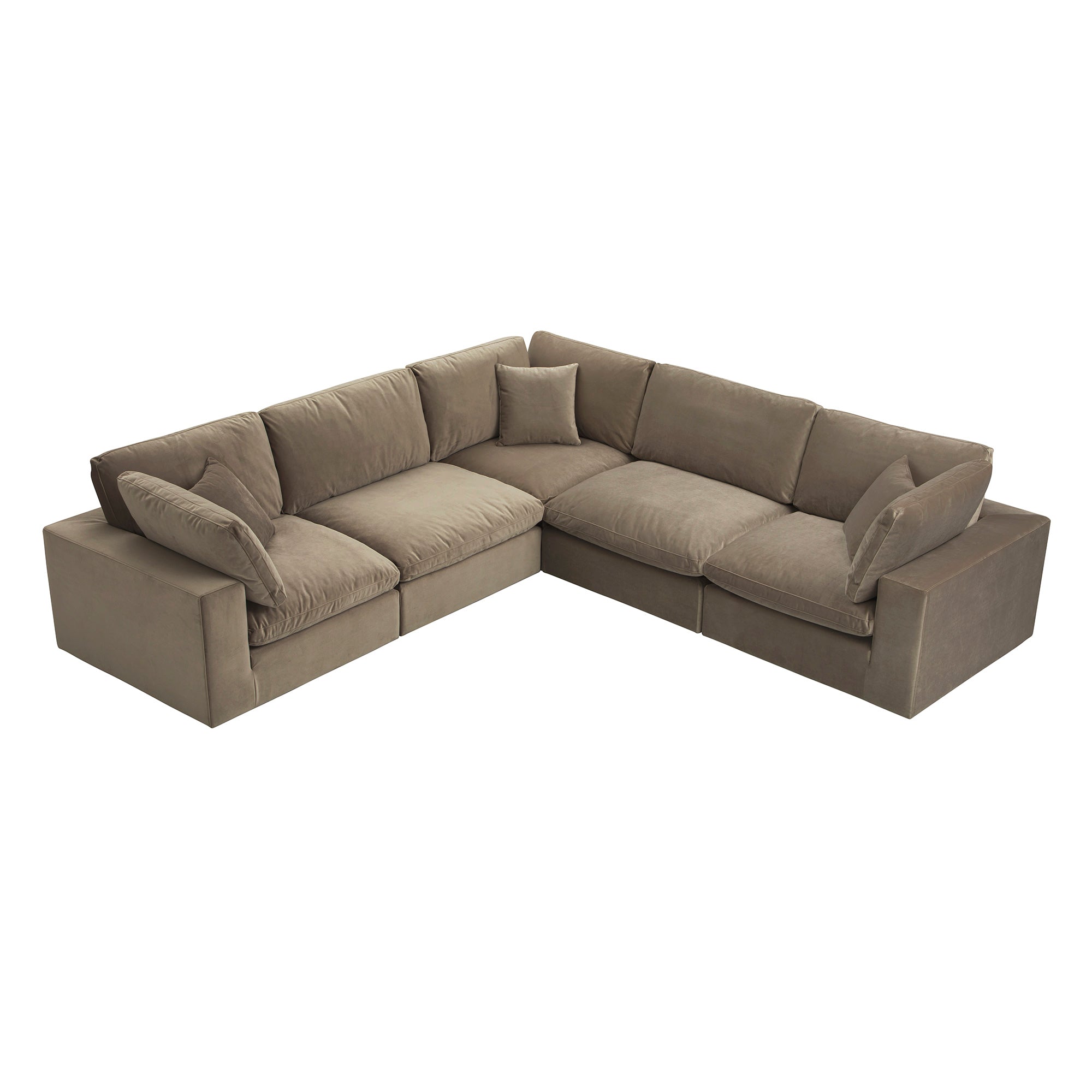 Lutyens Taupe Velvet Modular Sofa, 5-Piece Corner Set