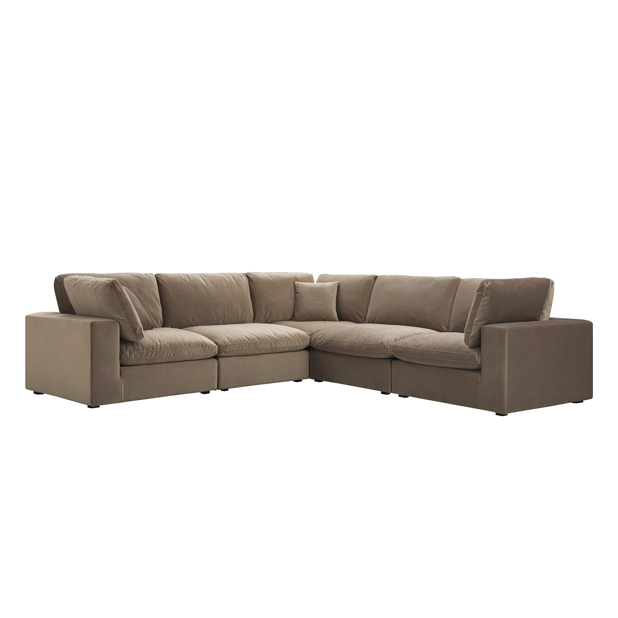 Lutyens Taupe Velvet Modular Sofa, 5-Piece Corner Set