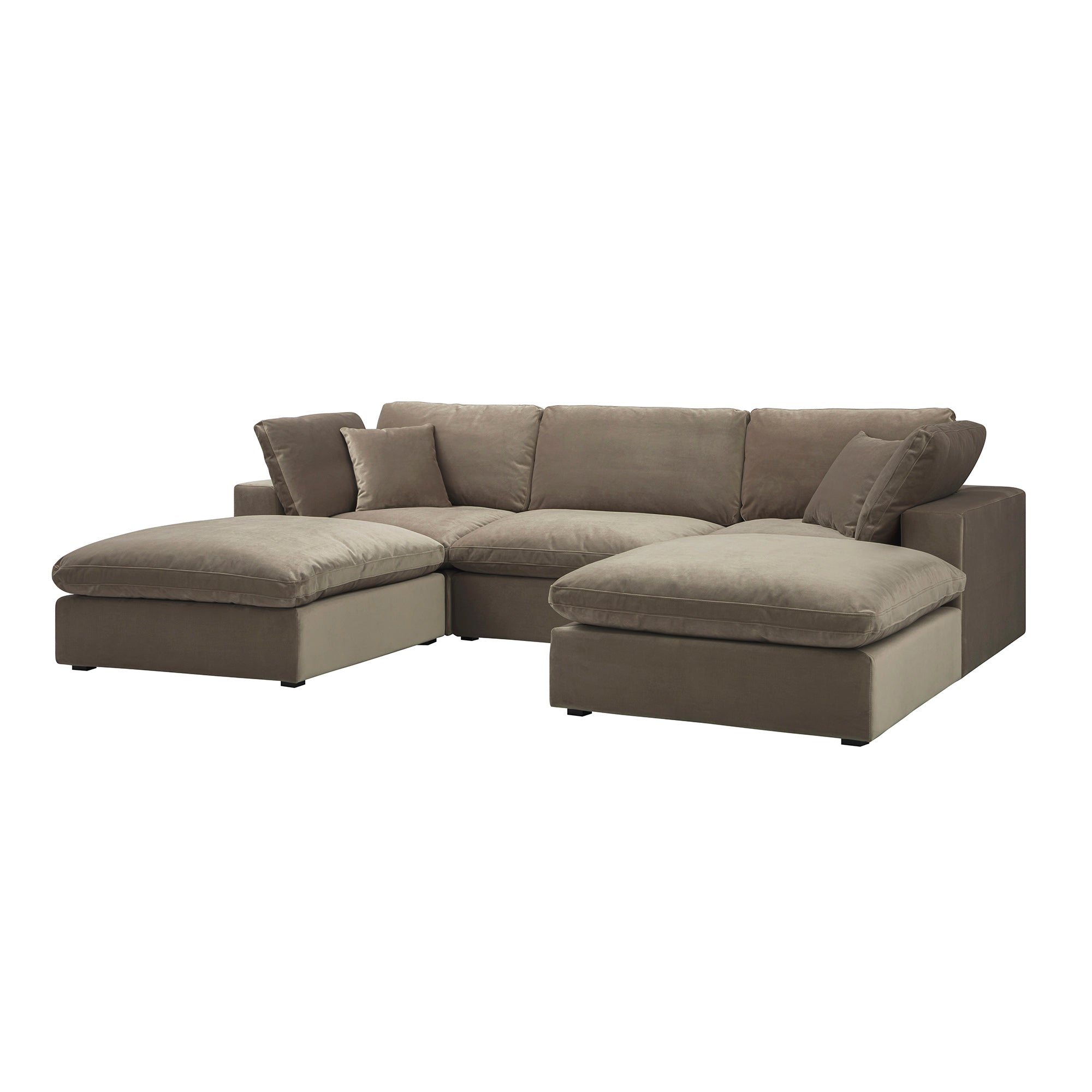 Lutyens Taupe Velvet Modular Sofa, 5-Piece U-Shape Set