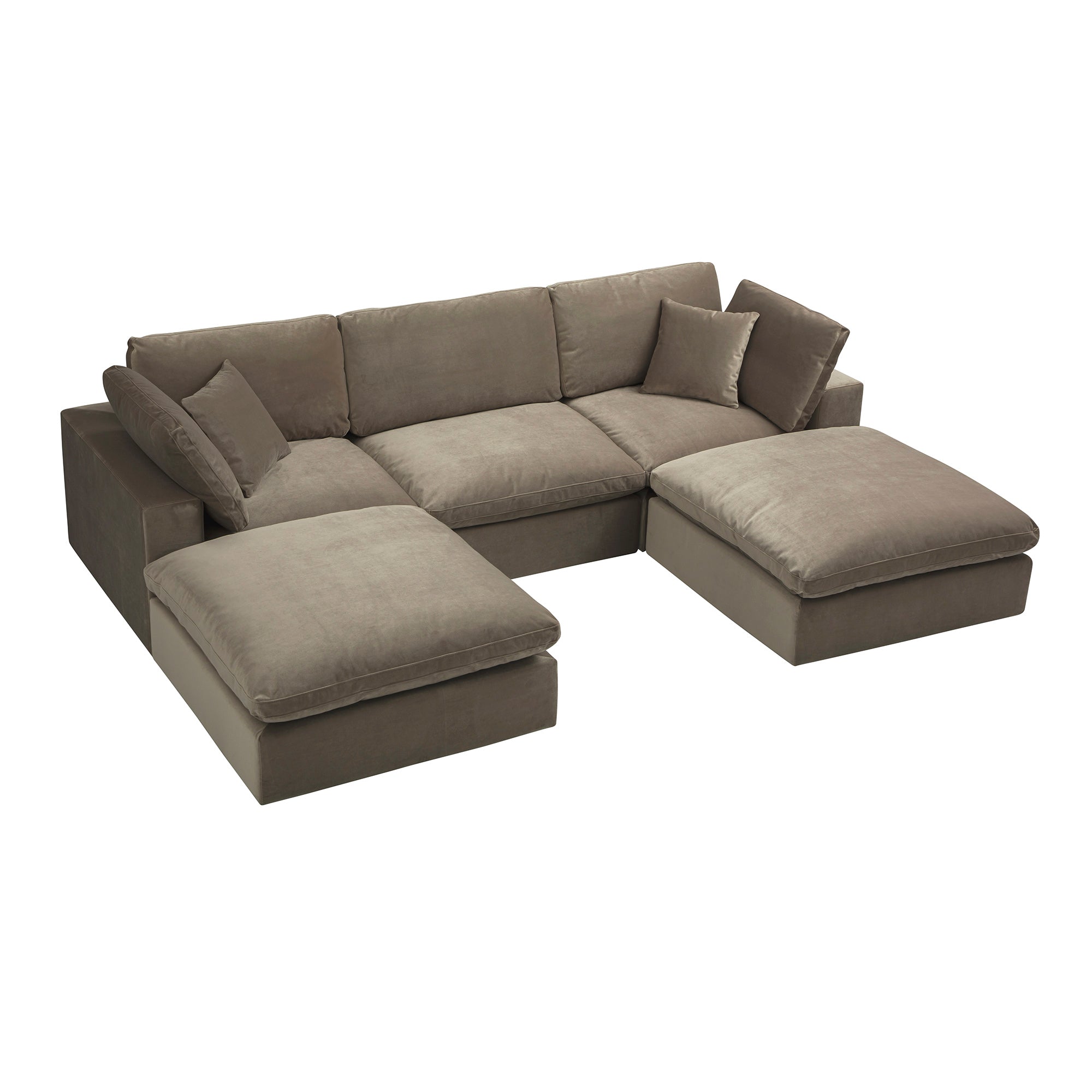 Lutyens Taupe Velvet Modular Sofa, 5-Piece U-Shape Set