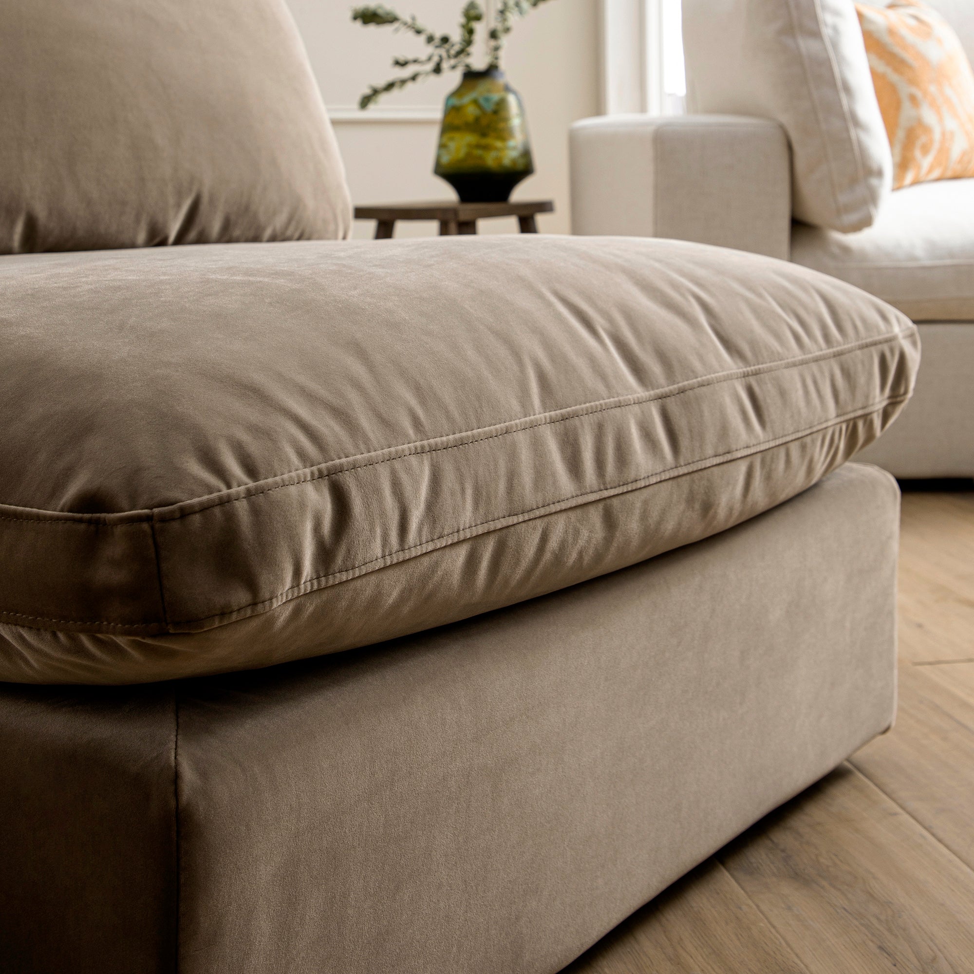 Lutyens Taupe Velvet Modular Sofa, Armless Seat