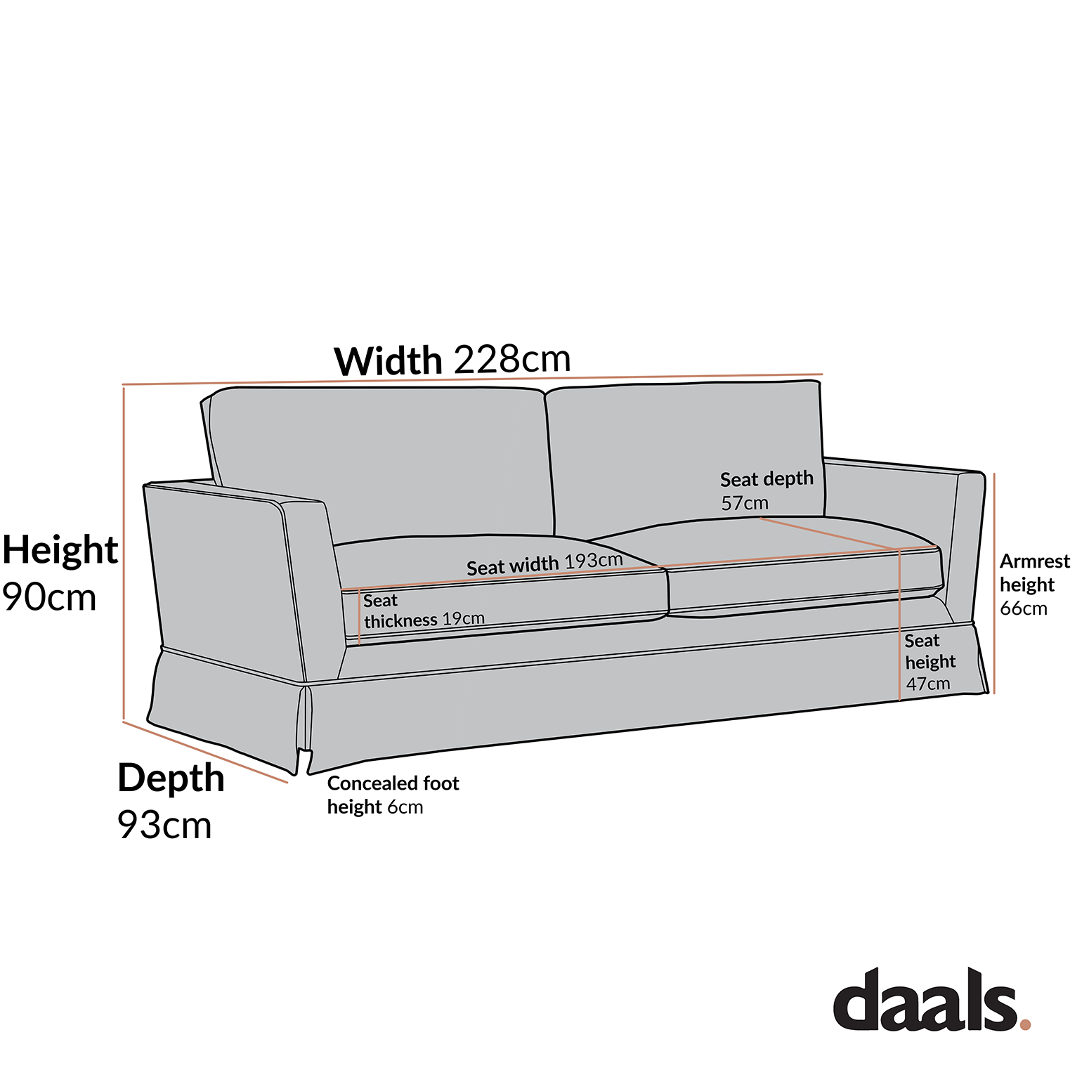 Fitz Skirted Large 3-Seater Sofa, Oatmeal Linen Blend