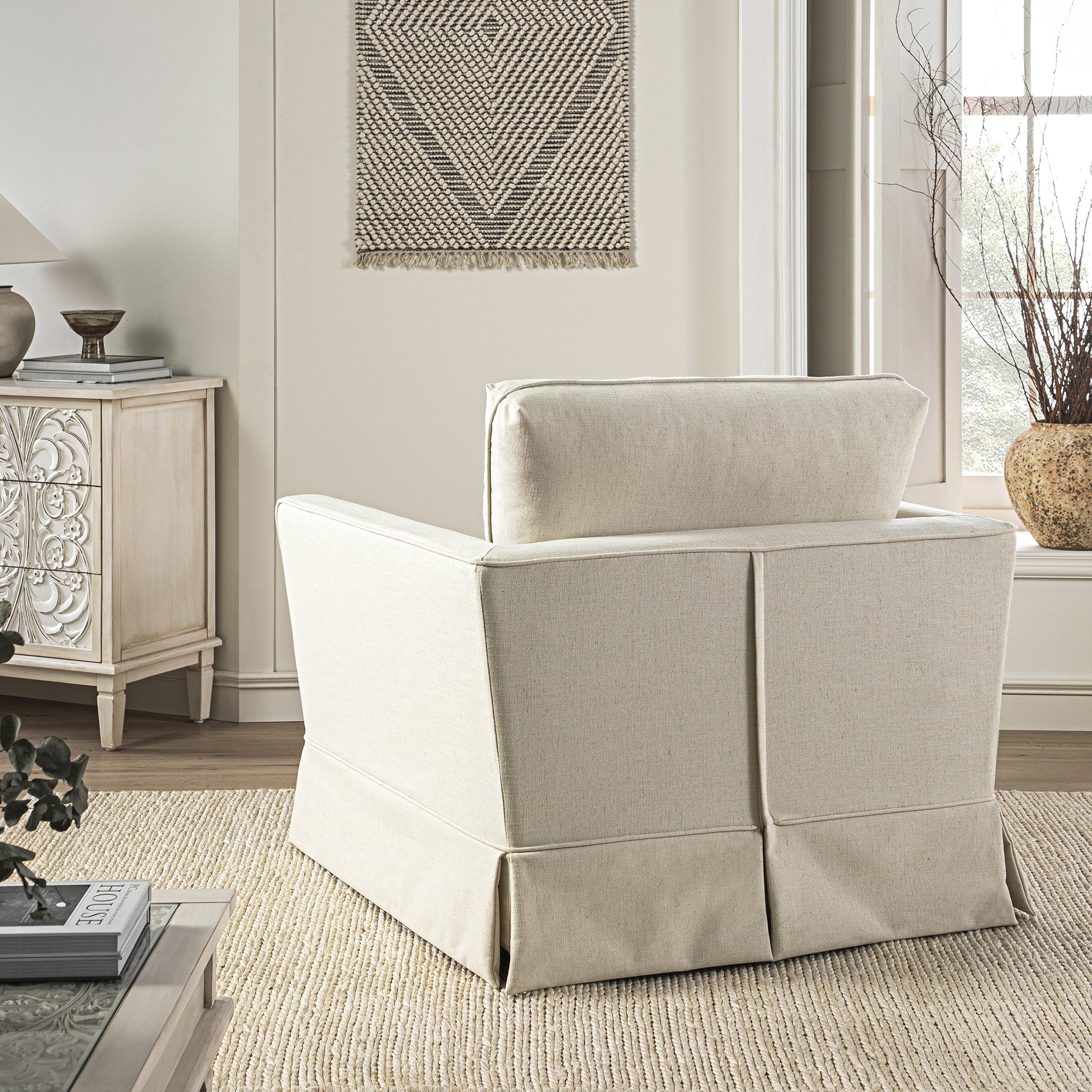 Fitz Skirted Armchair, Oatmeal Linen Blend