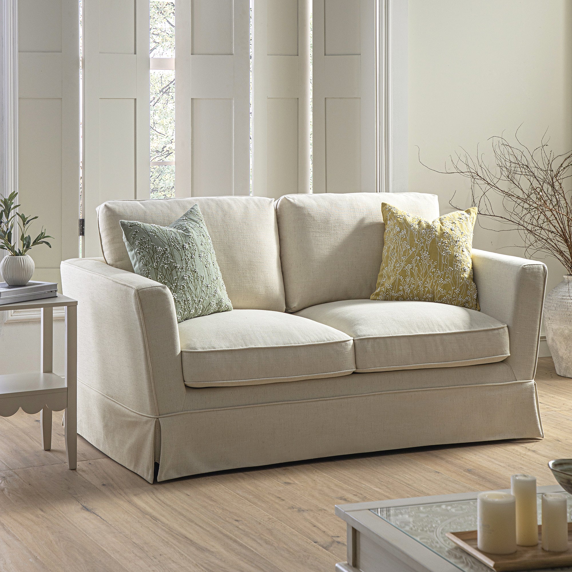 Fitz Skirted 2-Seater Sofa, Oatmeal Linen Blend