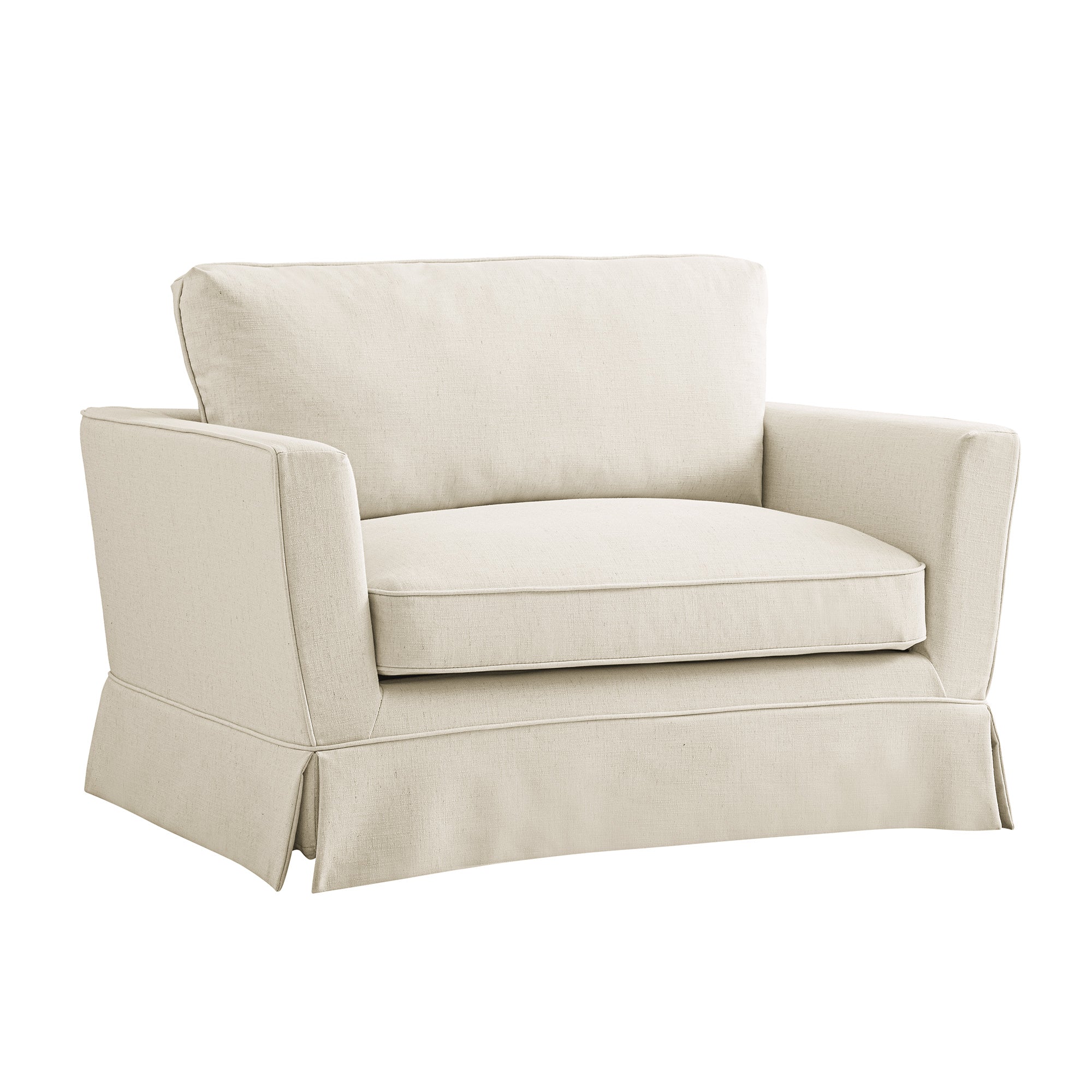 Fitz Skirted Loveseat, Oatmeal Linen Blend