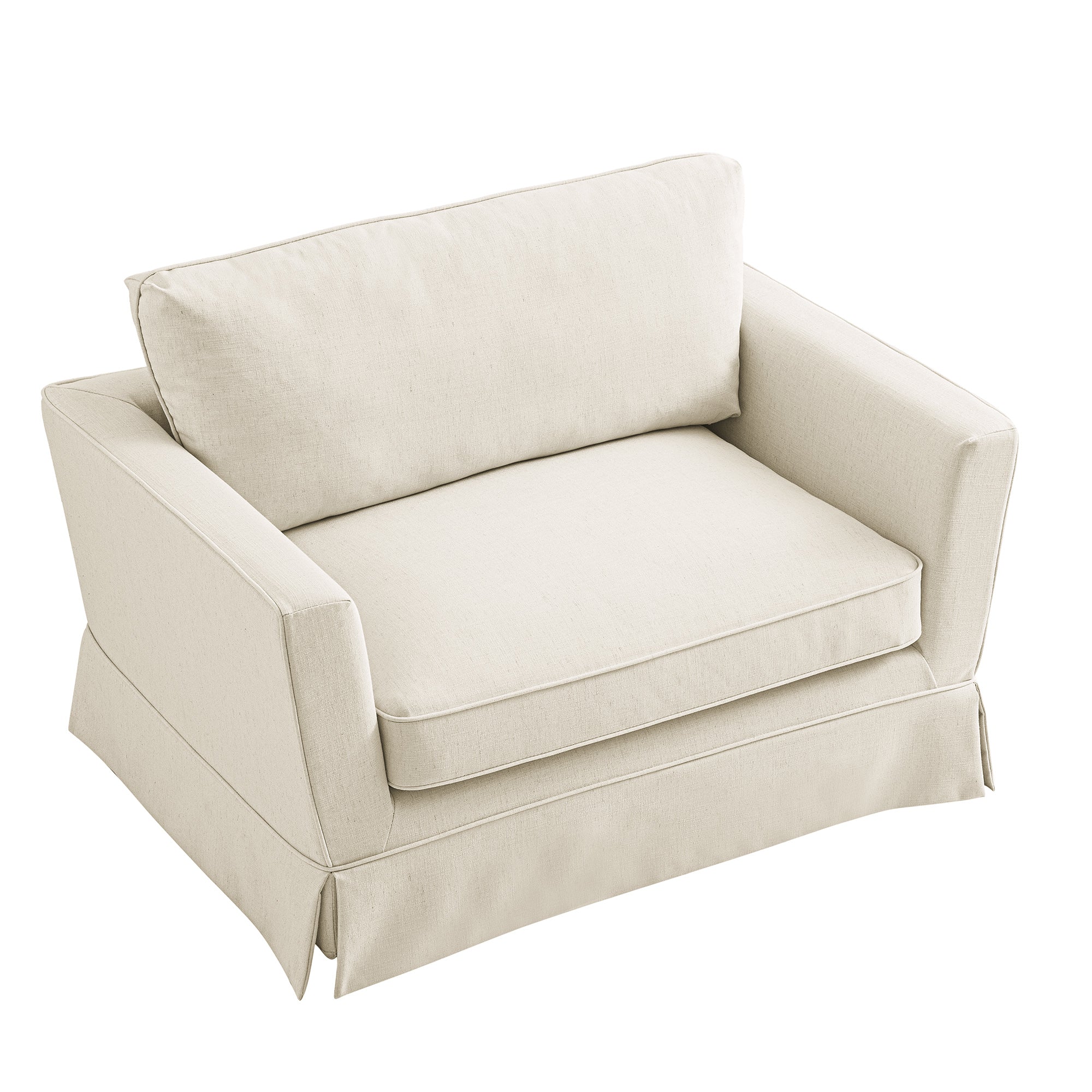 Fitz Skirted Loveseat, Oatmeal Linen Blend