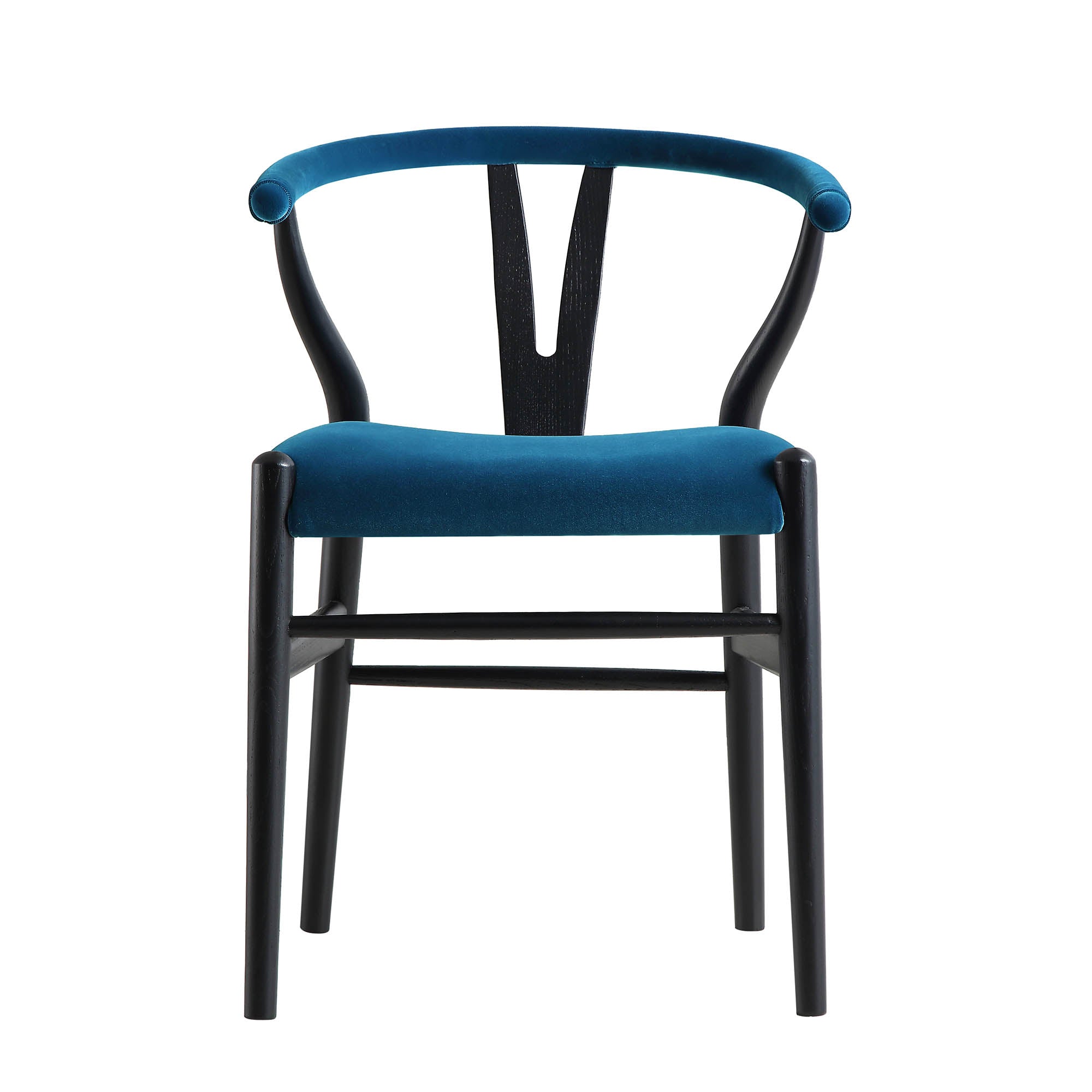 Hansel Wishbone Padded Dining Chair, Blue Velvet and Black Frame