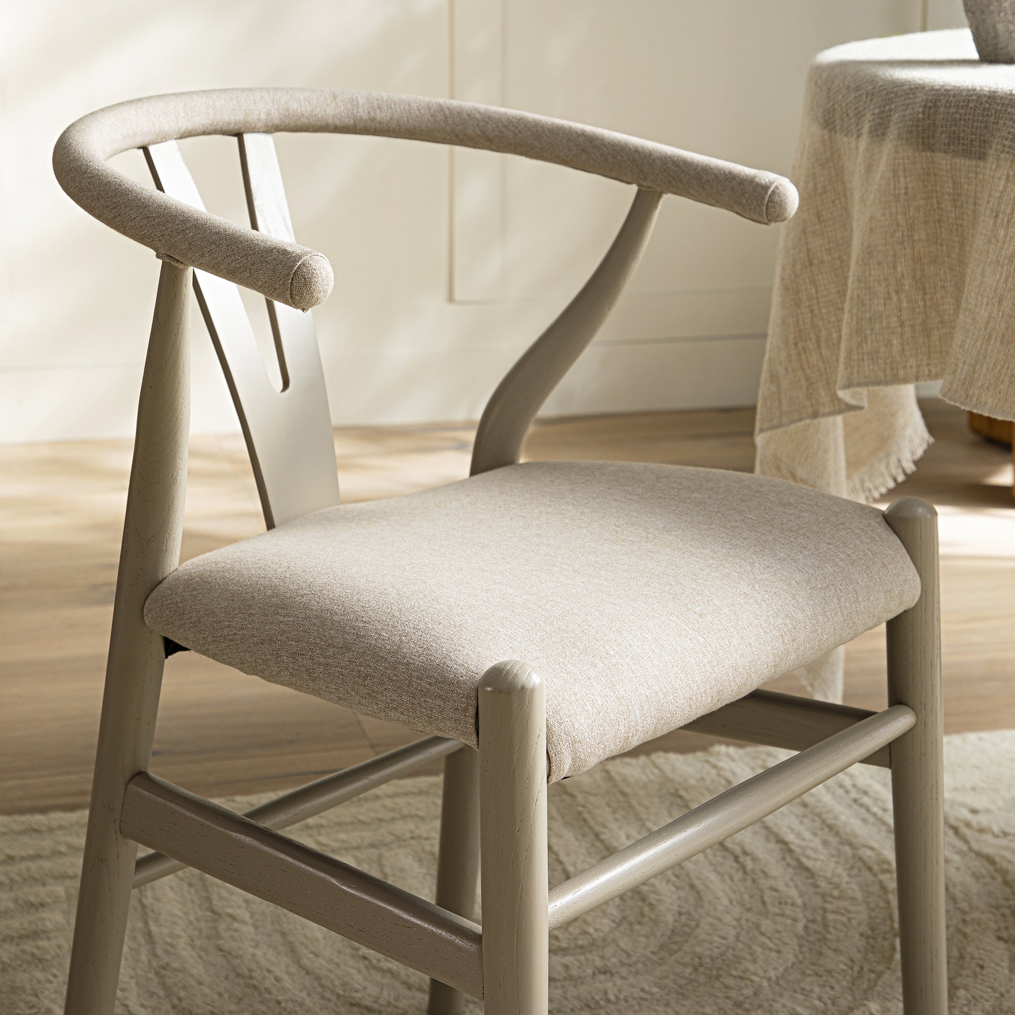 Hansel Upholstered Dining Chair, Taupe Frame with Oatmeal Fabric