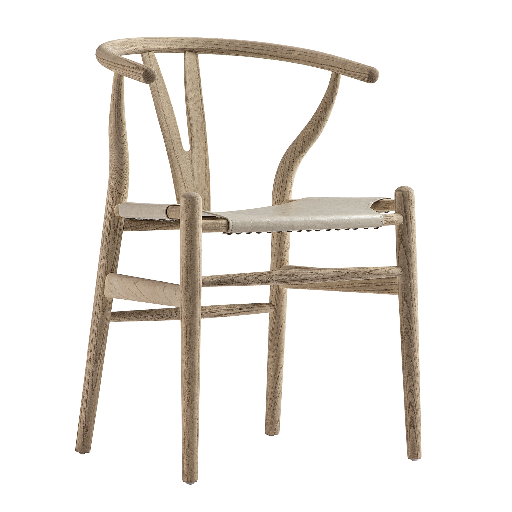 Hansel Wishbone Dining Chair, Weathered Elm Frame with Light Grey Faux Leather Seat