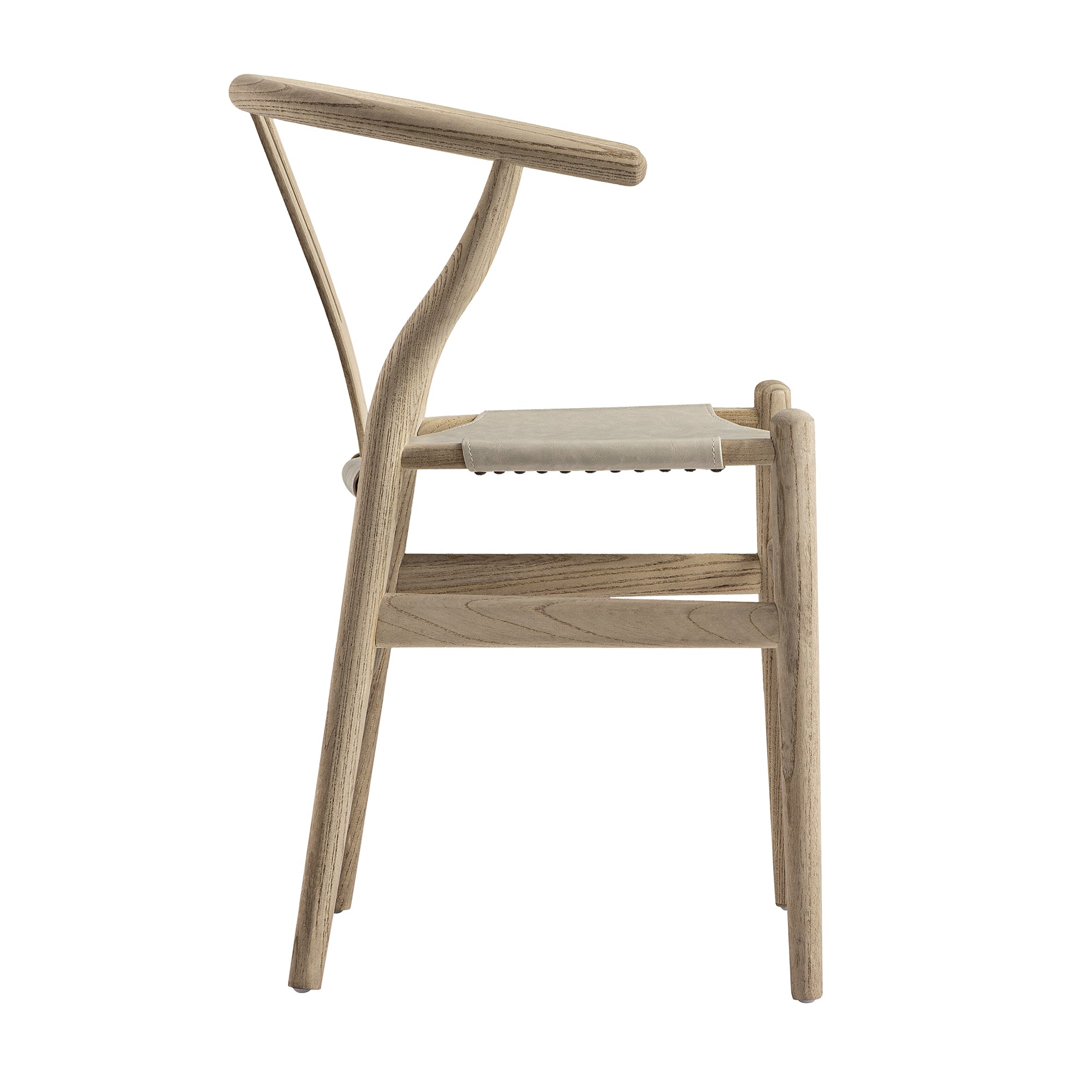 Hansel Wishbone Dining Chair, Weathered Elm Frame with Light Grey Faux Leather Seat