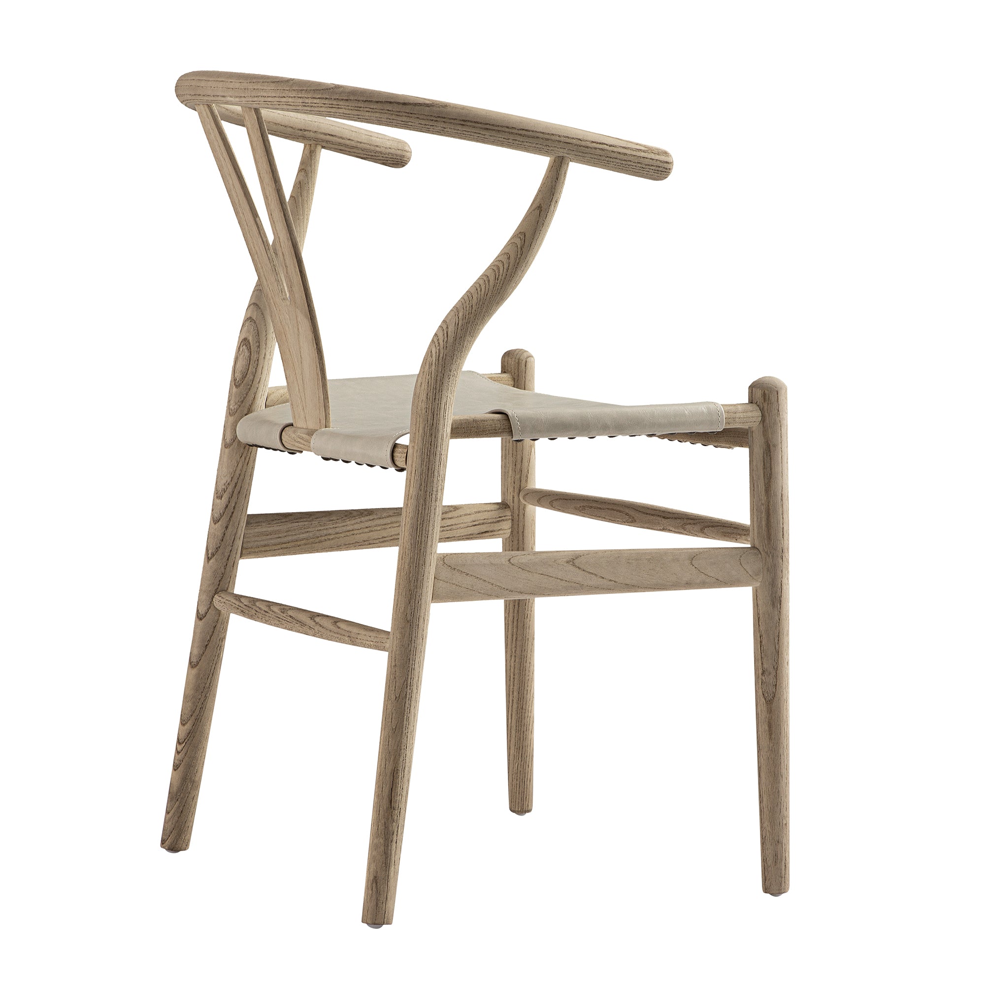 Hansel Wishbone Dining Chair, Weathered Elm Frame with Light Grey Faux Leather Seat