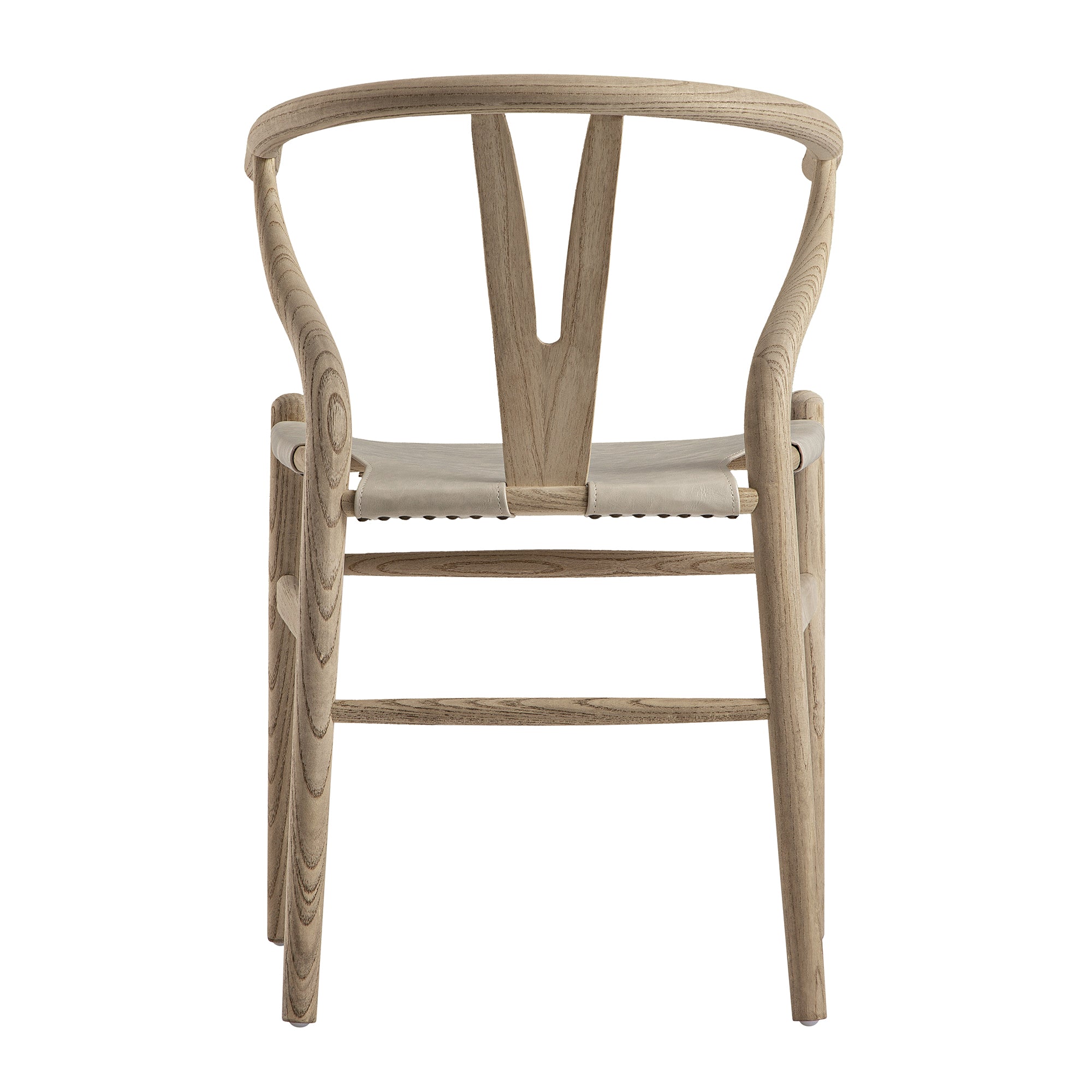 Hansel Wishbone Dining Chair, Weathered Elm Frame with Light Grey Faux Leather Seat