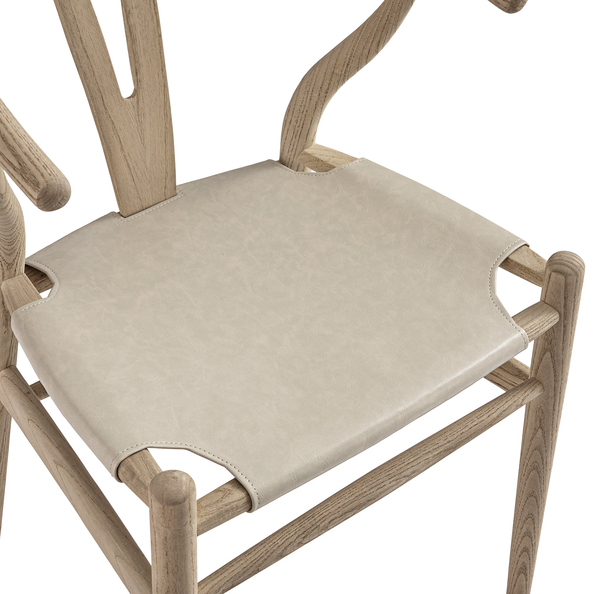 Hansel Wishbone Dining Chair, Weathered Elm Frame with Light Grey Faux Leather Seat