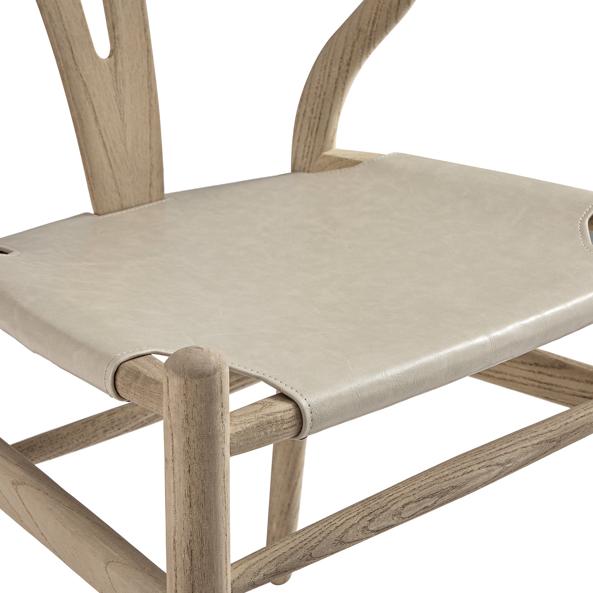 Hansel Wishbone Dining Chair, Weathered Elm Frame with Light Grey Faux Leather Seat