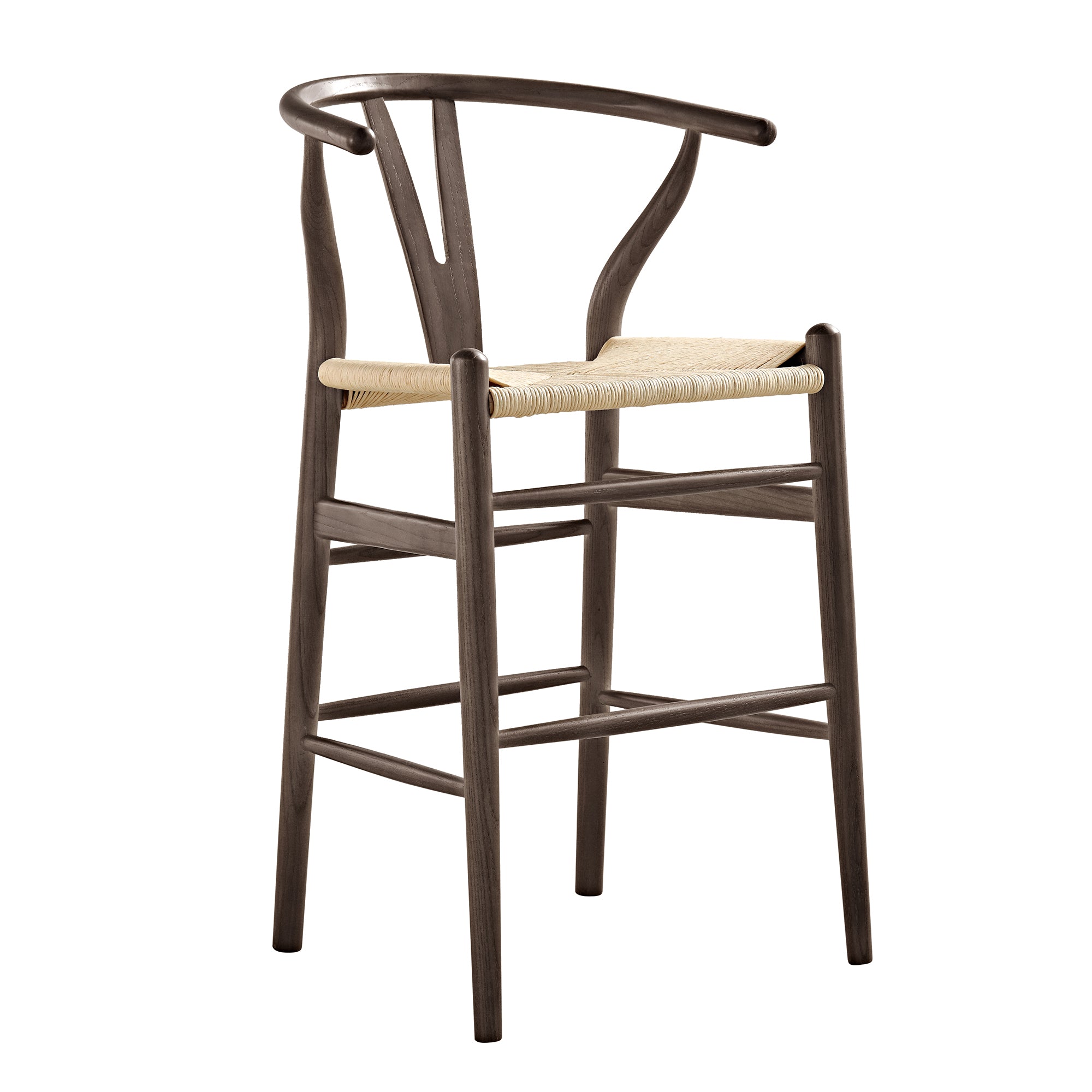 Hansel Wooden Natural Weave Wishbone Counter Stool, Dark Walnut Colour Frame