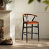 Hansel Upholstered Counter Stool, Rust Velvet and Black Frame