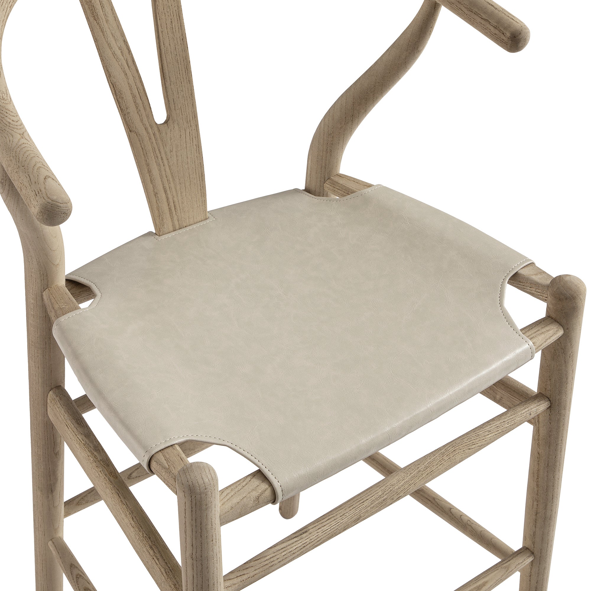 Hansel Counter Stool, Weathered Elm Frame with Light Grey Faux Leather Seat