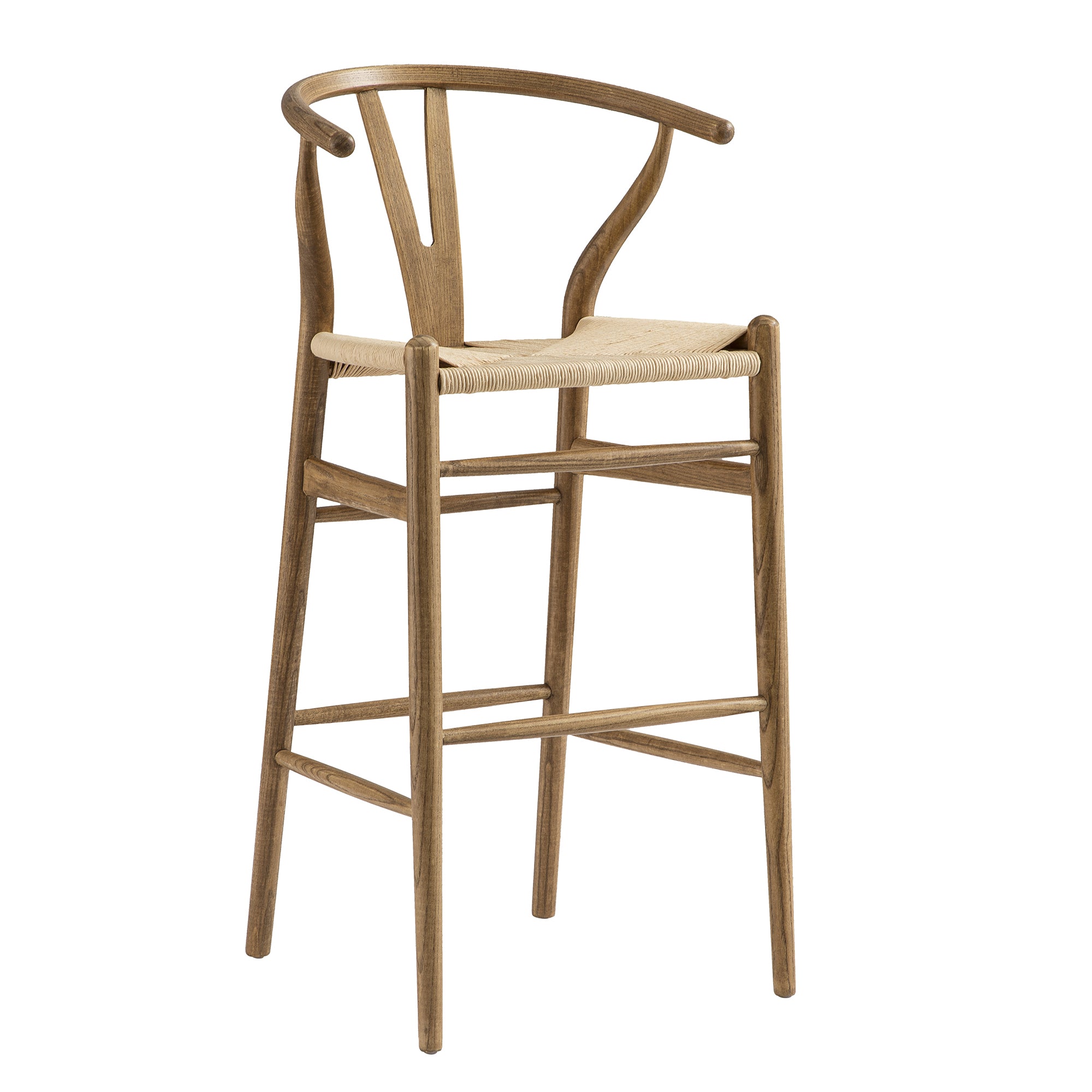 Hansel Wooden Natural Weave Wishbone Bar Stool, Light Walnut Colour Frame