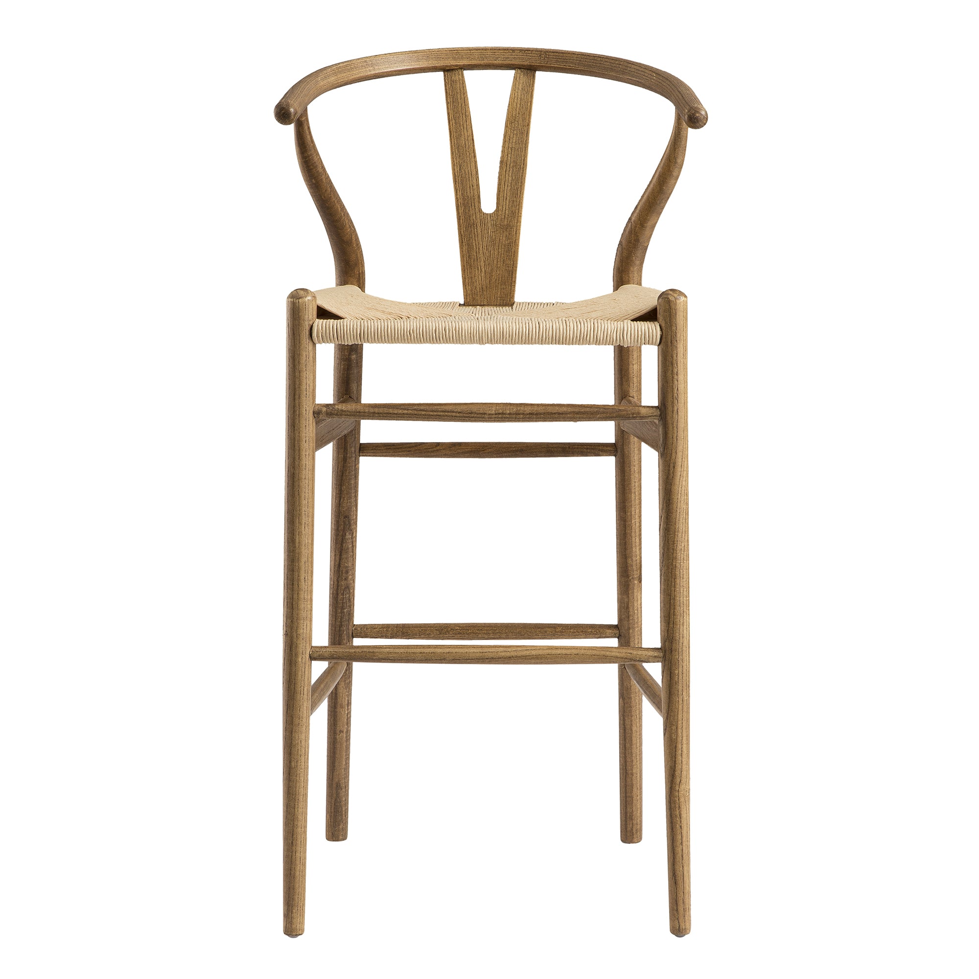 Hansel Wooden Natural Weave Wishbone Bar Stool, Light Walnut Colour Frame