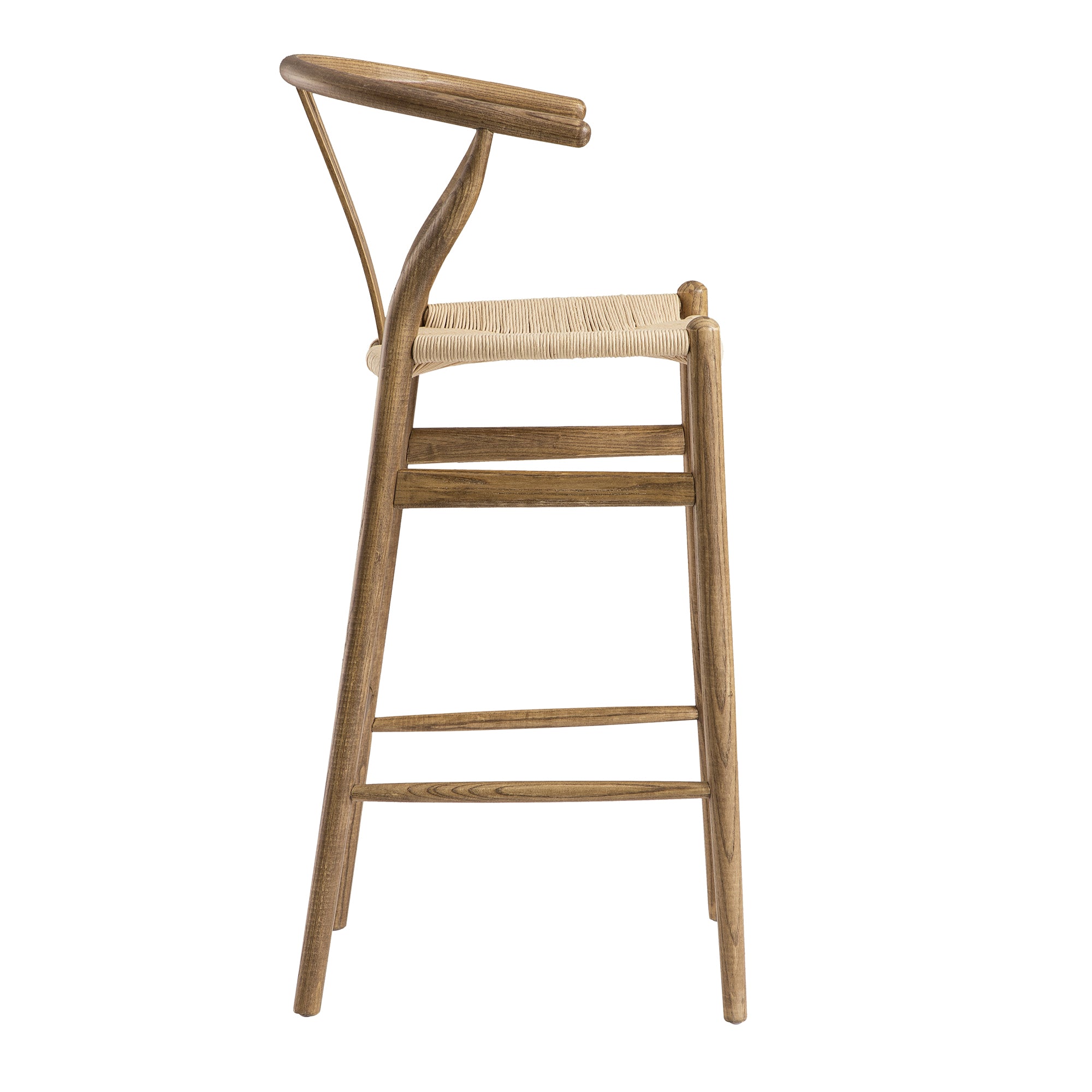 Hansel Wooden Natural Weave Wishbone Bar Stool, Light Walnut Colour Frame