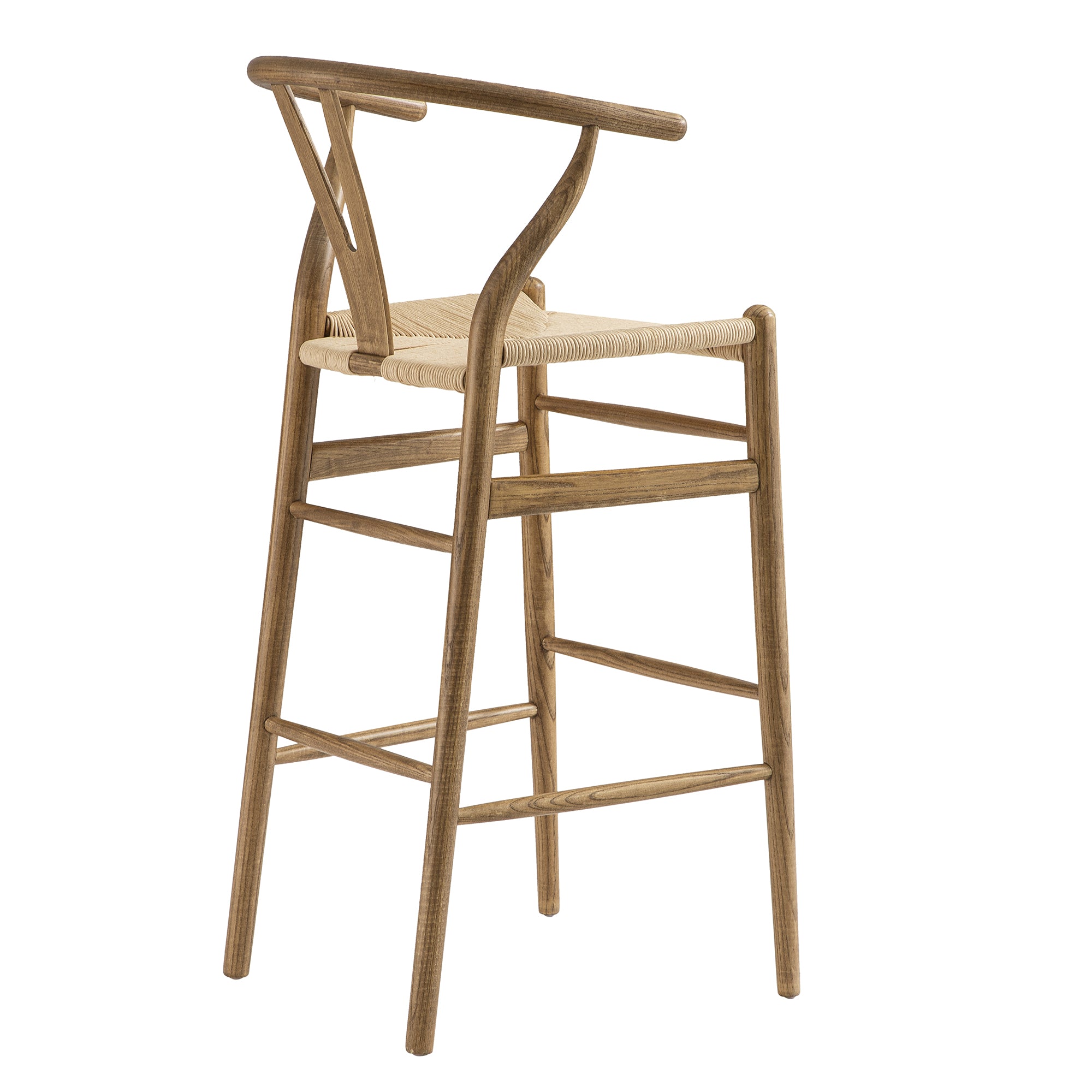 Hansel Wooden Natural Weave Wishbone Bar Stool, Light Walnut Colour Frame