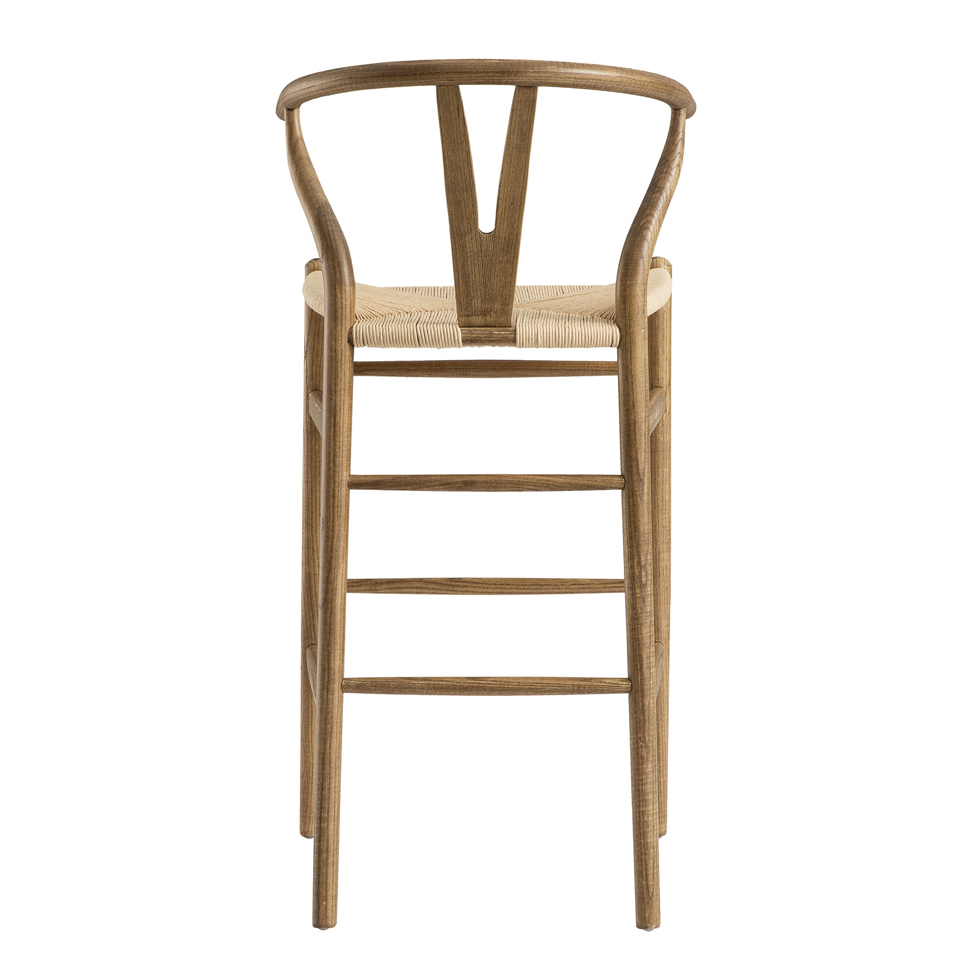 Hansel Wooden Natural Weave Wishbone Bar Stool, Light Walnut Colour Frame