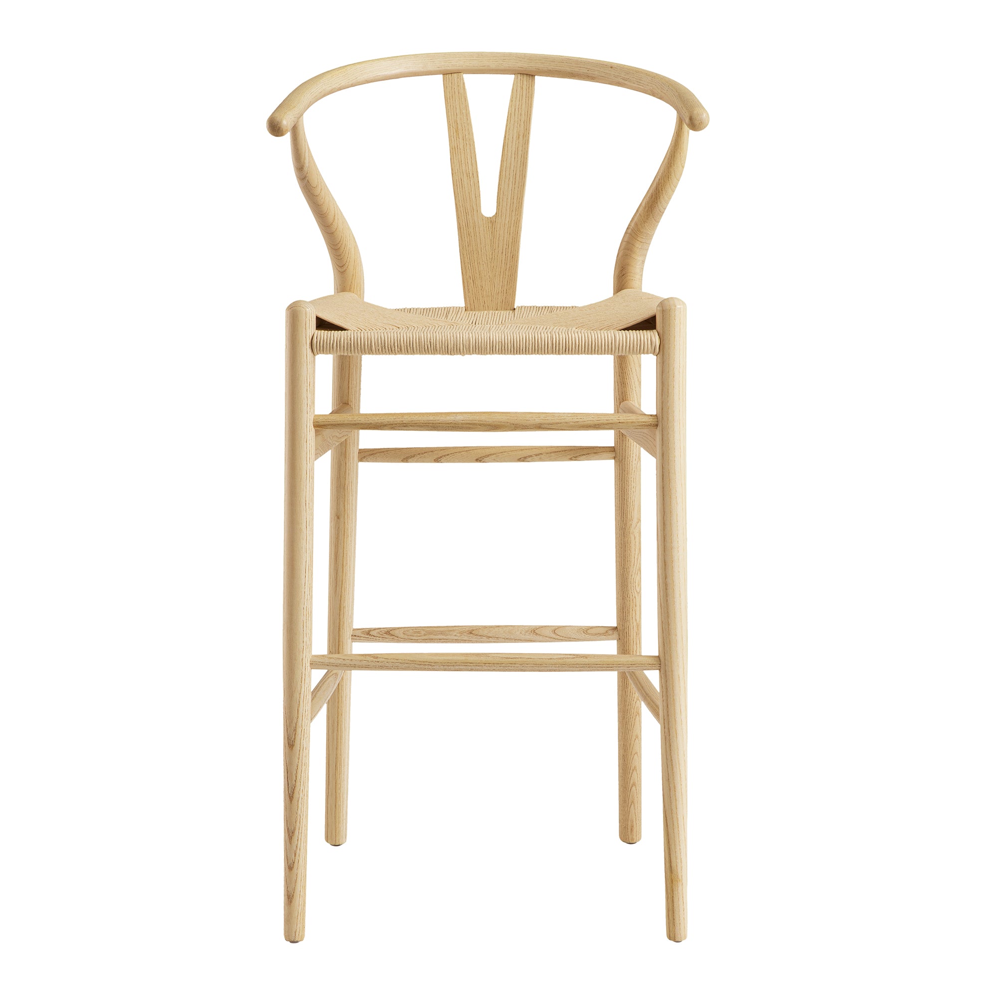 Hansel Wooden Natural Weave Wishbone Bar Stool, Natural Frame