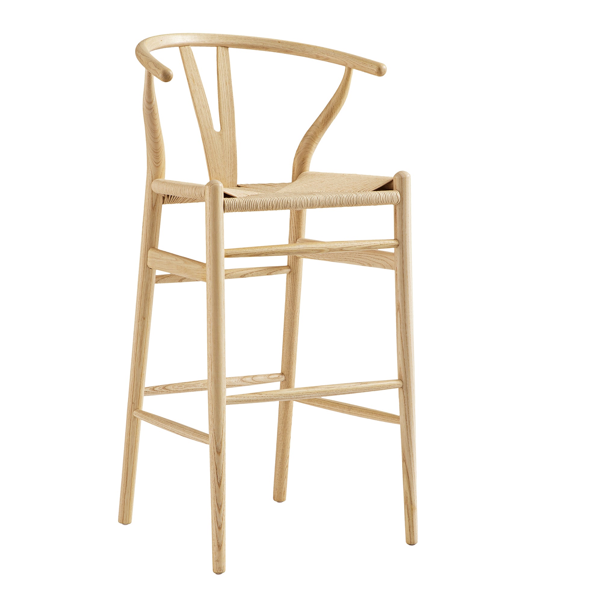 Hansel Wooden Natural Weave Wishbone Bar Stool, Natural Frame