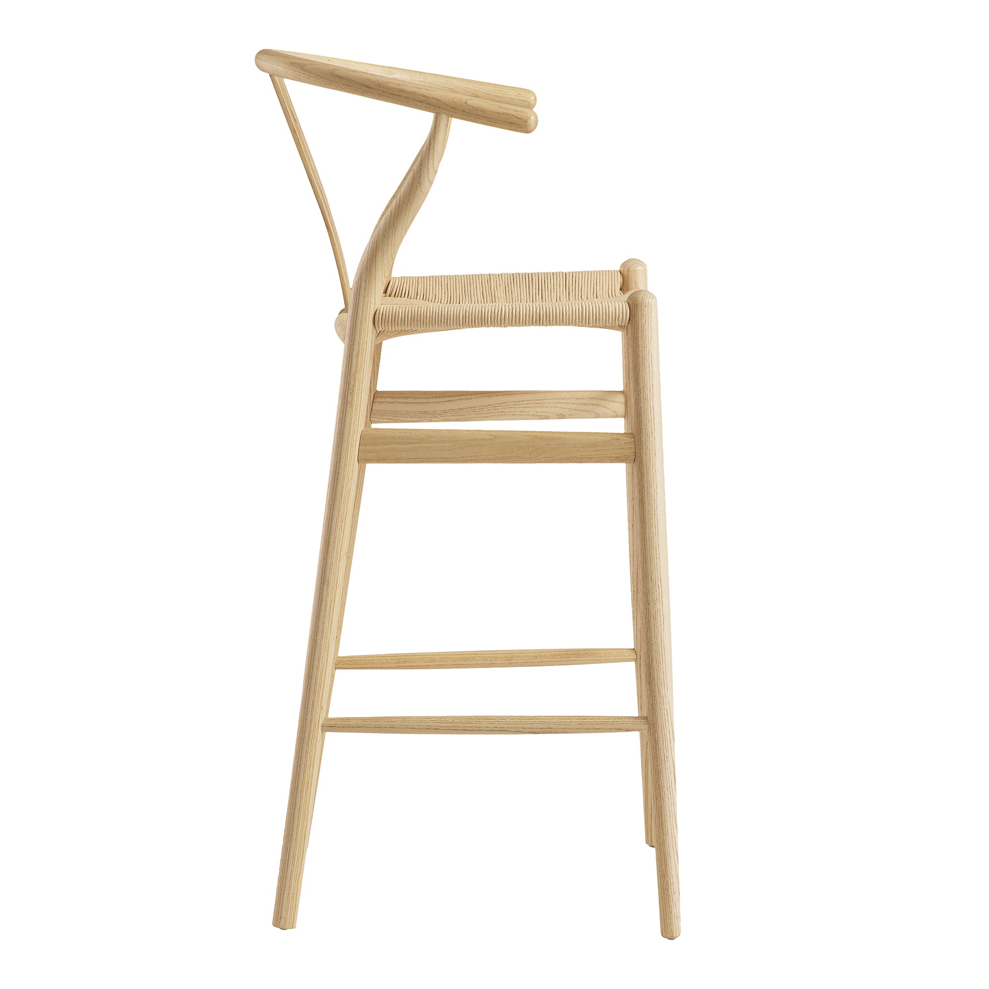 Hansel Wooden Natural Weave Wishbone Bar Stool, Natural Frame