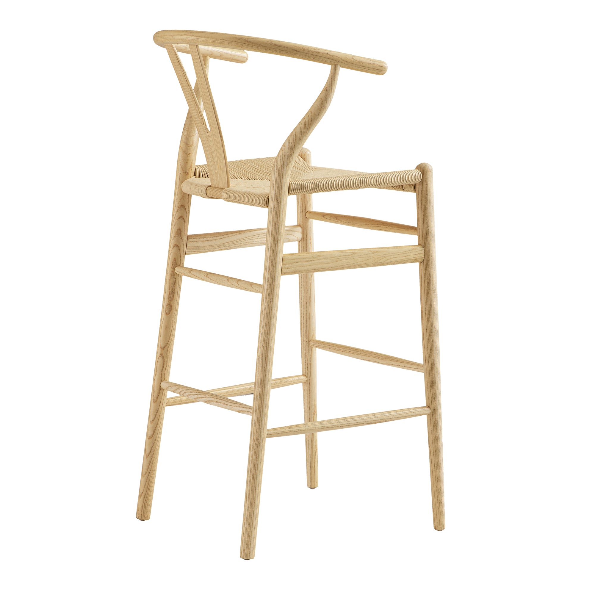 Hansel Wooden Natural Weave Wishbone Bar Stool, Natural Frame