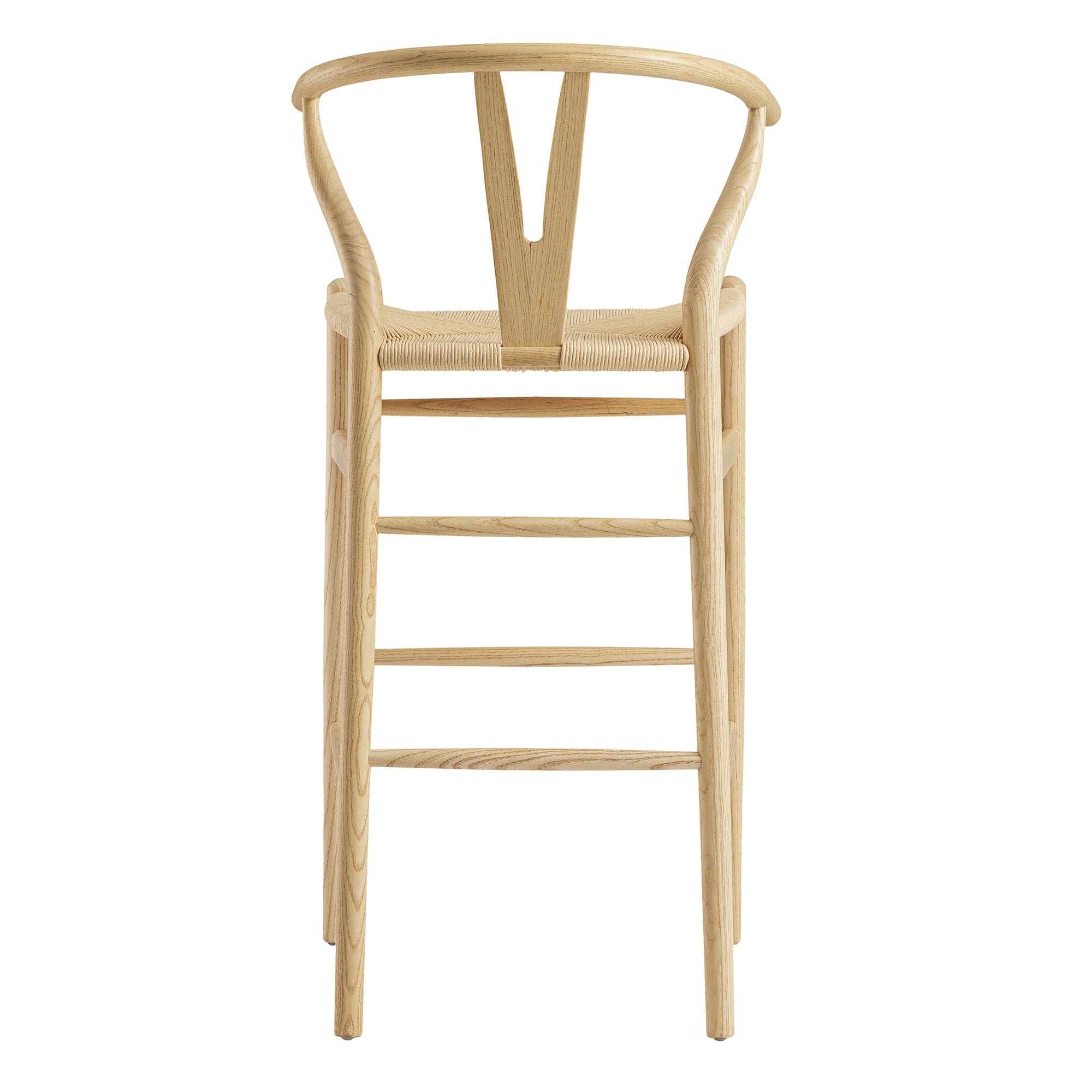 Hansel Wooden Natural Weave Wishbone Bar Stool, Natural Frame