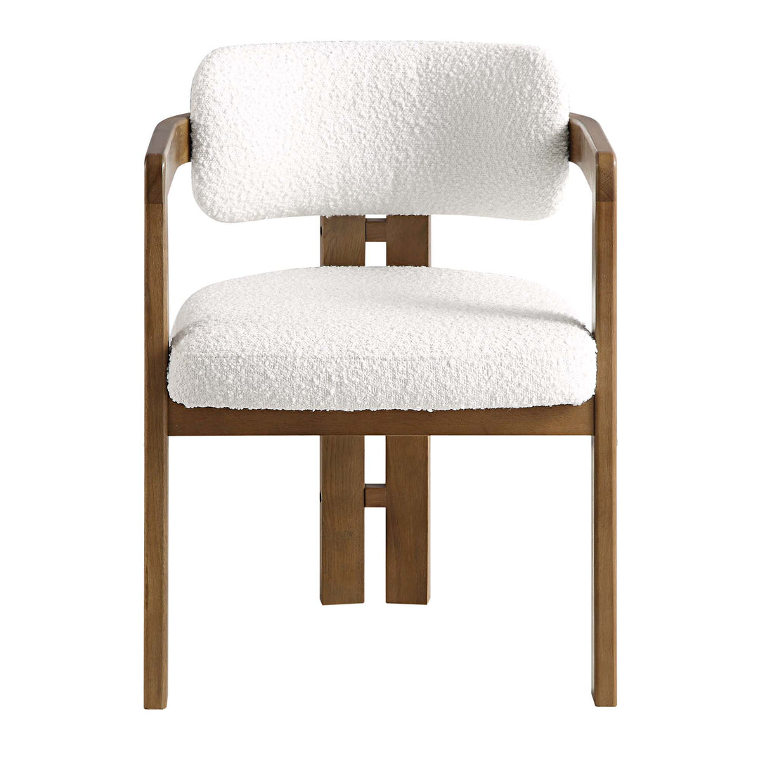 Stanford Curved Oak Frame Upholstered Chair, White Boucle Light Walnut ...