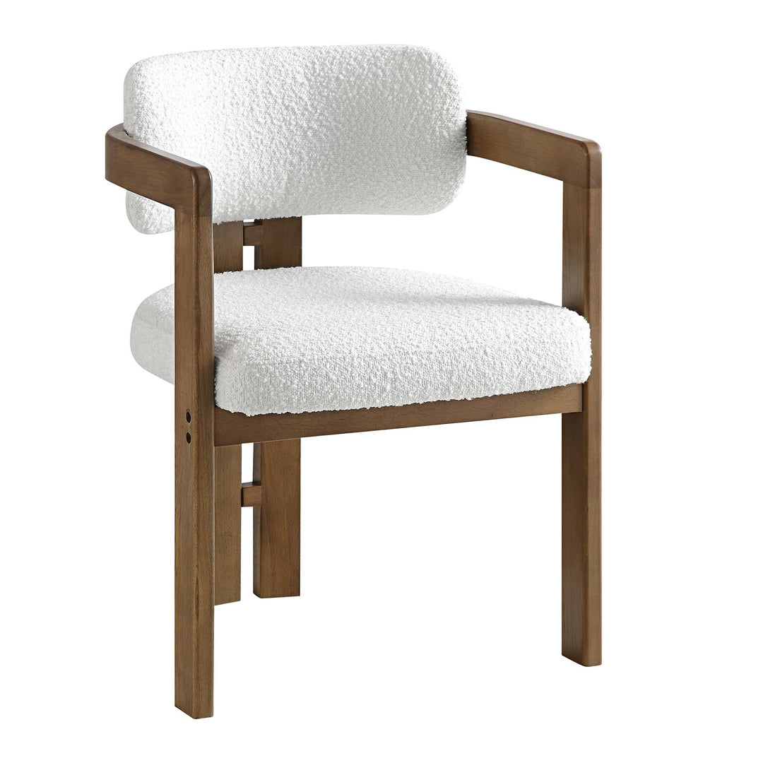 Stanford Curved Oak Frame Upholstered Chair, White Boucle Light Walnut ...